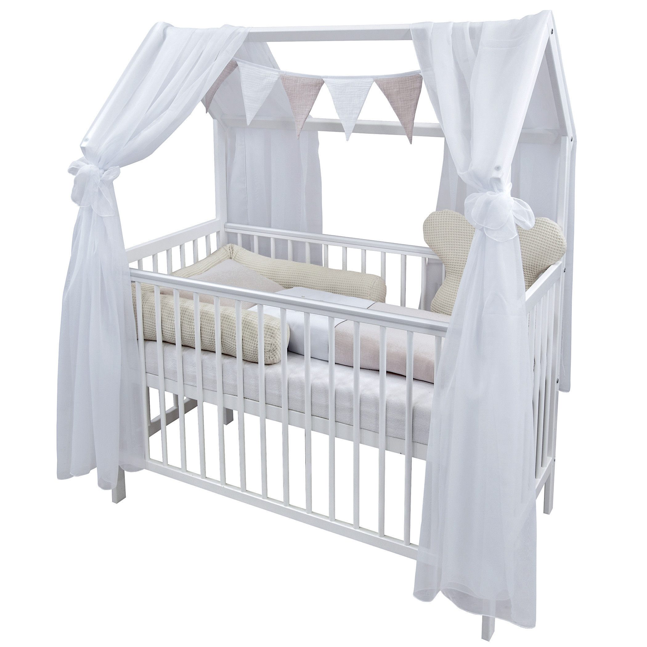 Baby-Delux Komplettbett Hausbett Babybett Komplettset Waffelpique, 12-tlg., günstig online kaufen
