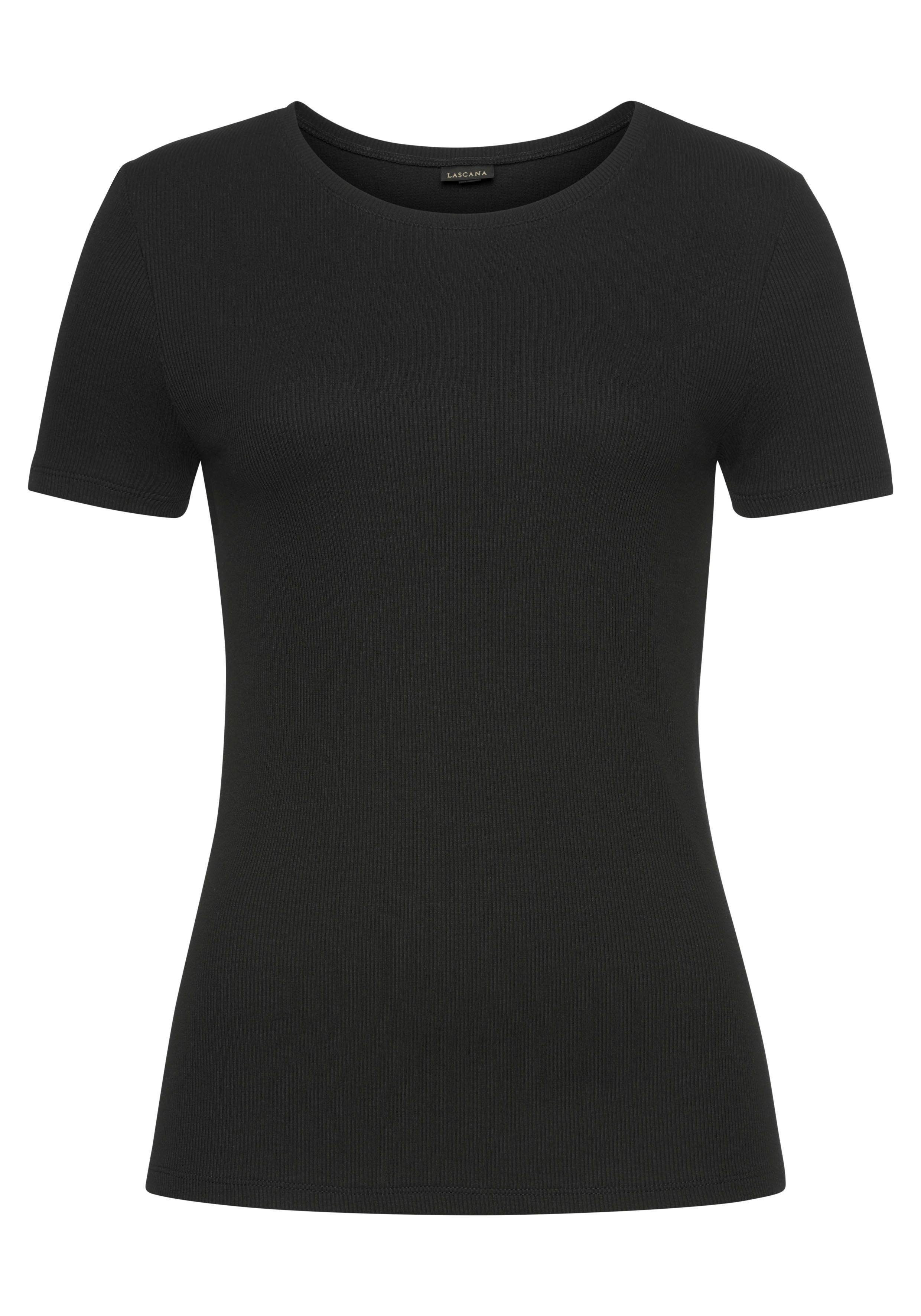 LASCANA T-Shirt aus weicher Rippware (2er-Pack) figurbetontes Rippshirt, Kurzarmshirt im Doppelpack, Basicshirt – Bild 5 von 5