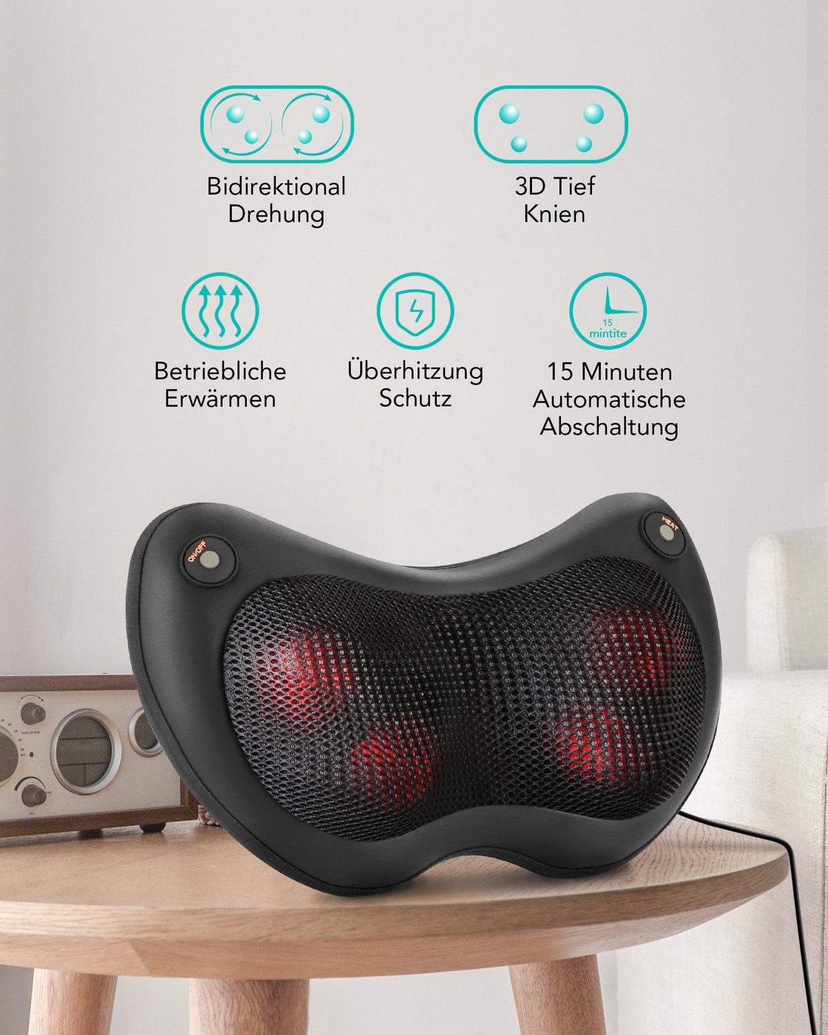 NAIPO Massagekissen, Shiatsu Massagegerät für Nacken Schulter Rücken