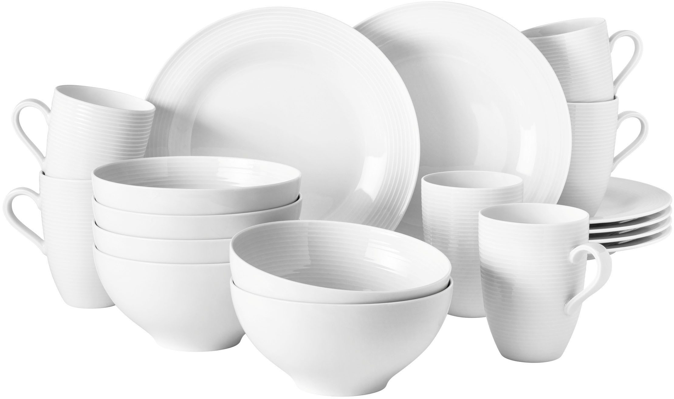 Seltmann Weiden Frühstücks-Geschirrset Geschirr-Set, 18 Teile, Beat (18-tlg), 6 Personen, Porzellan, Tassen, Untertassen, Teller, Made in Germany, 18 Teile, für 6 Personen