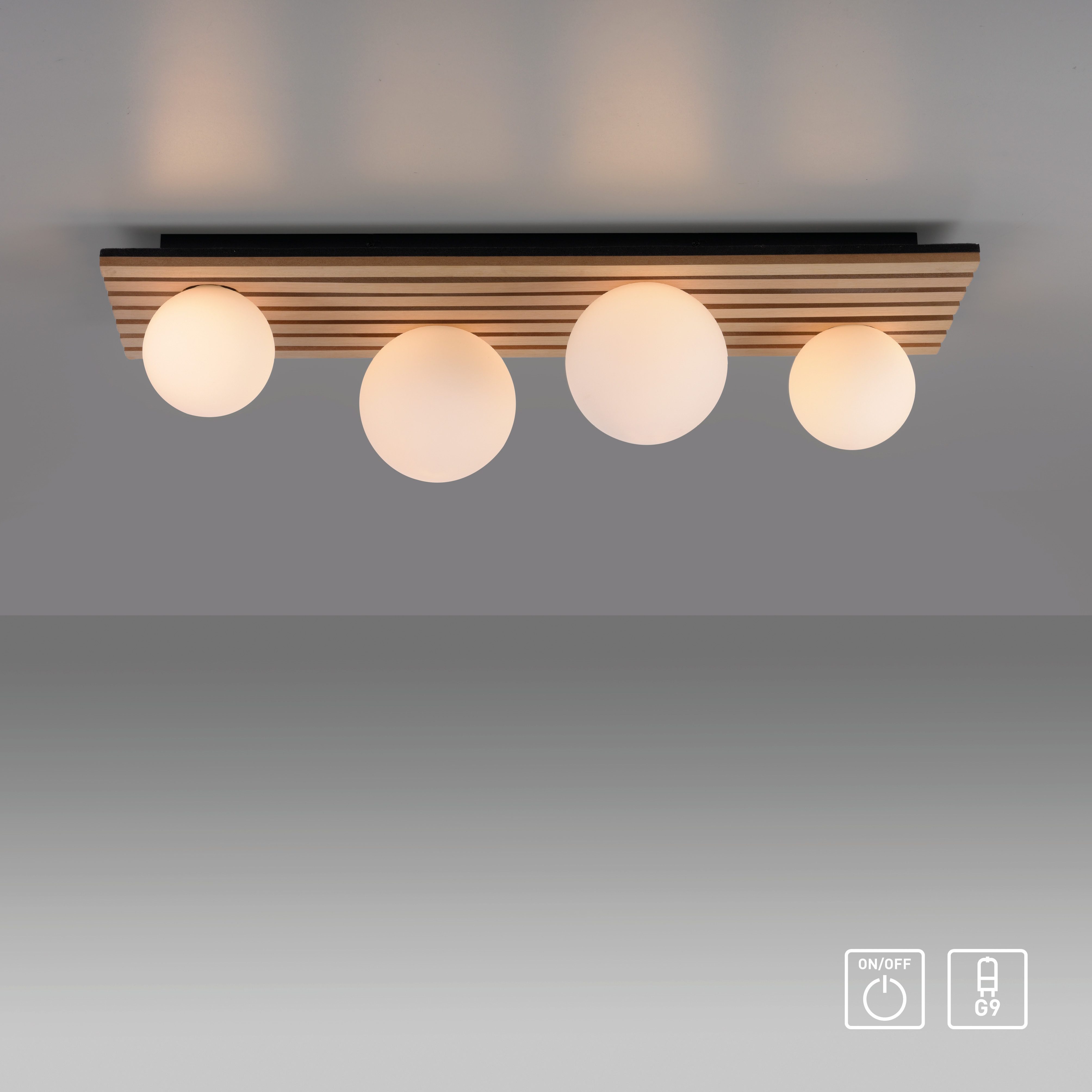 Leonique Deckenleuchte Erinette Akustikpaneele mit Glaskugeln, Leuchtmittel wechselbar, ohne Leuchtmittel, Warmweiß, Holz, Akustik, Paneele, Glas, opal matt weiß, Deckenlampe