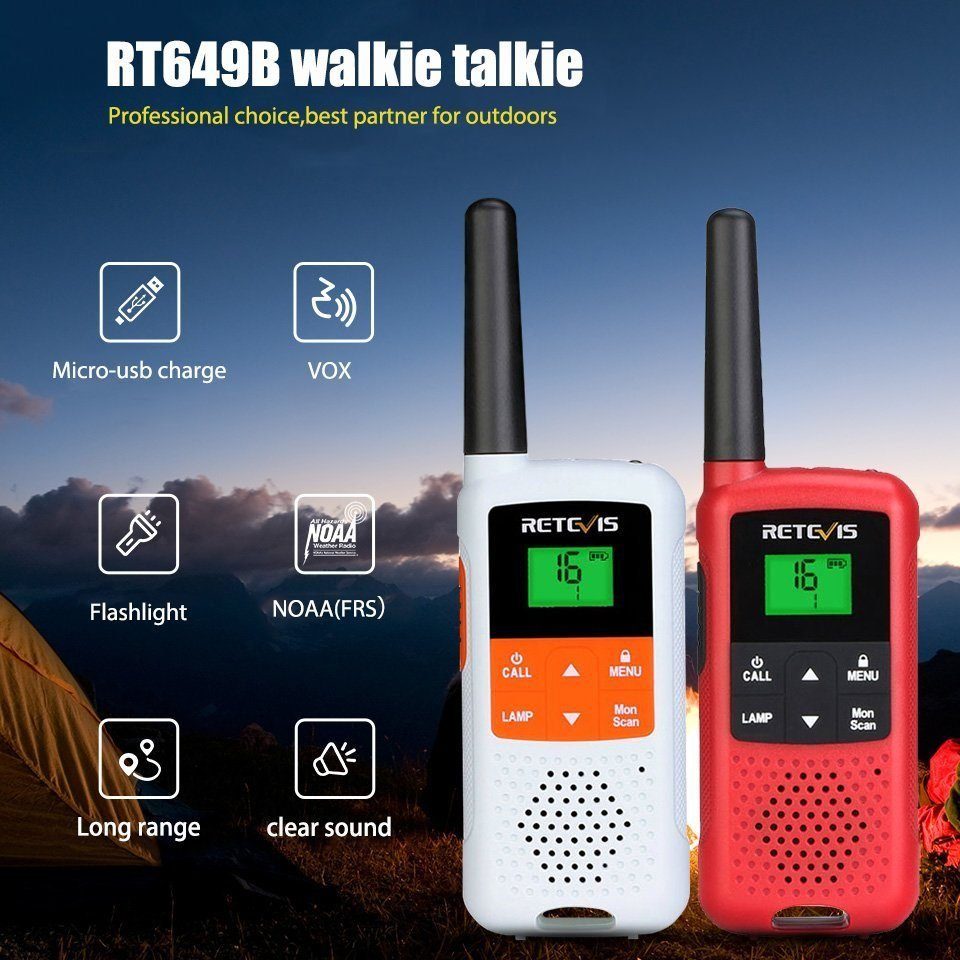 Kanäle, 3AA Retevis Walkie (CTCSS/DCS), Talkie LED Walkie 16 PMR446 Talkie, für VOX RT649B Lizenzfrei Batterie, Campingreisen, Taschenlampe,