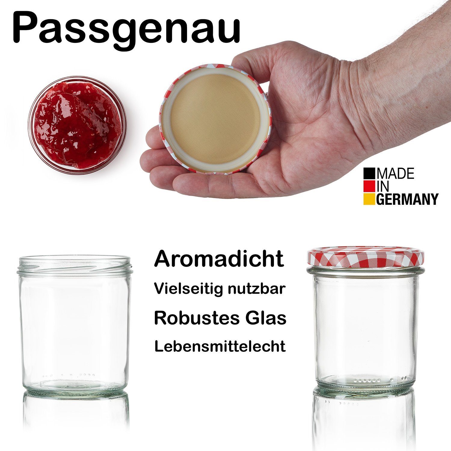 Einmachgläser 48 Sturtgläser Glas, (48-tlg) Marmeladengläser in Germany, Einmachglas 350ml Made BigDean