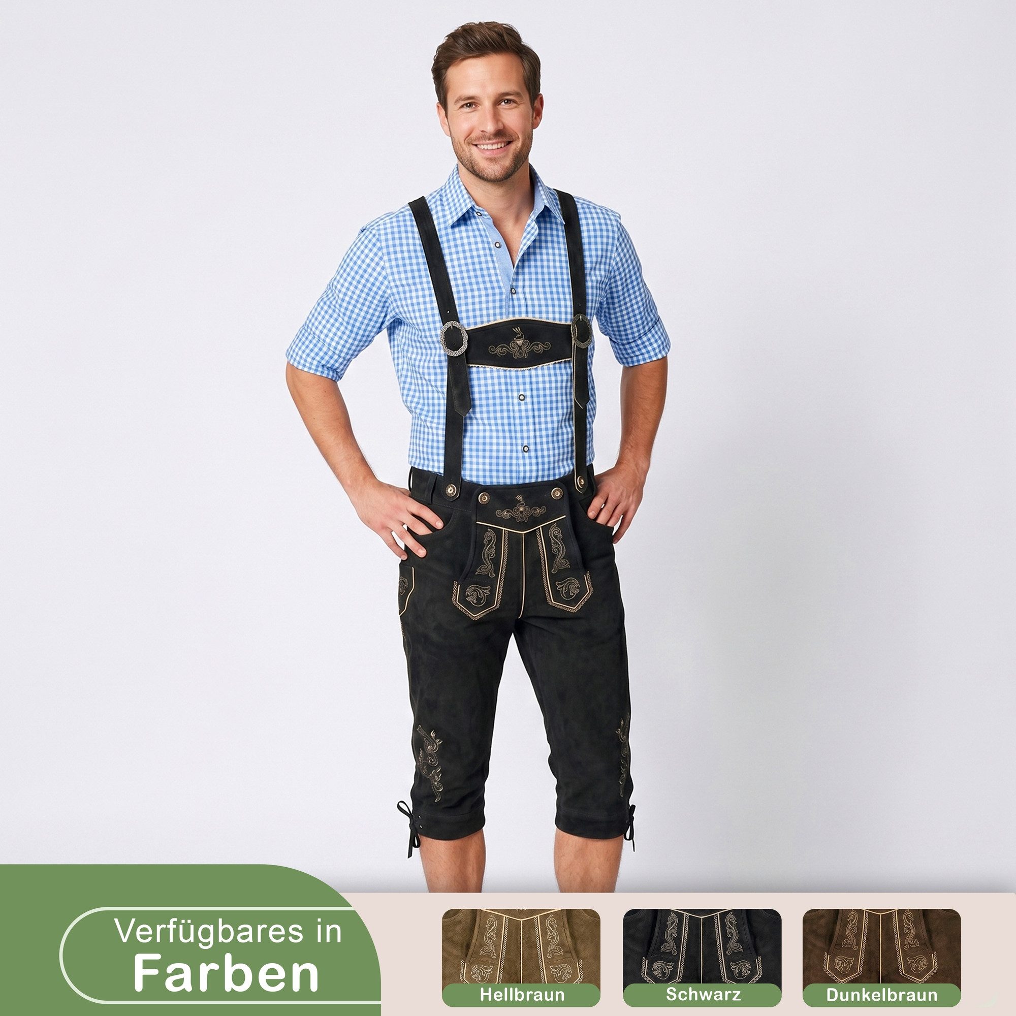 German Wear Trachtenlederhose GW800 Trachtenlederhose Ziegenvelour Kniebundhose