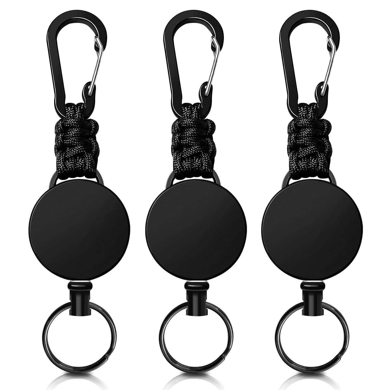 FOUORTUNATE-BEE Schlüsselanhänger Schlüsselanhänger ausziehbar 3er Set mit Stahlseil 60cm Karabiner, Retractable Keychain für Büro Outdoor Wandern Angeln Alltag
