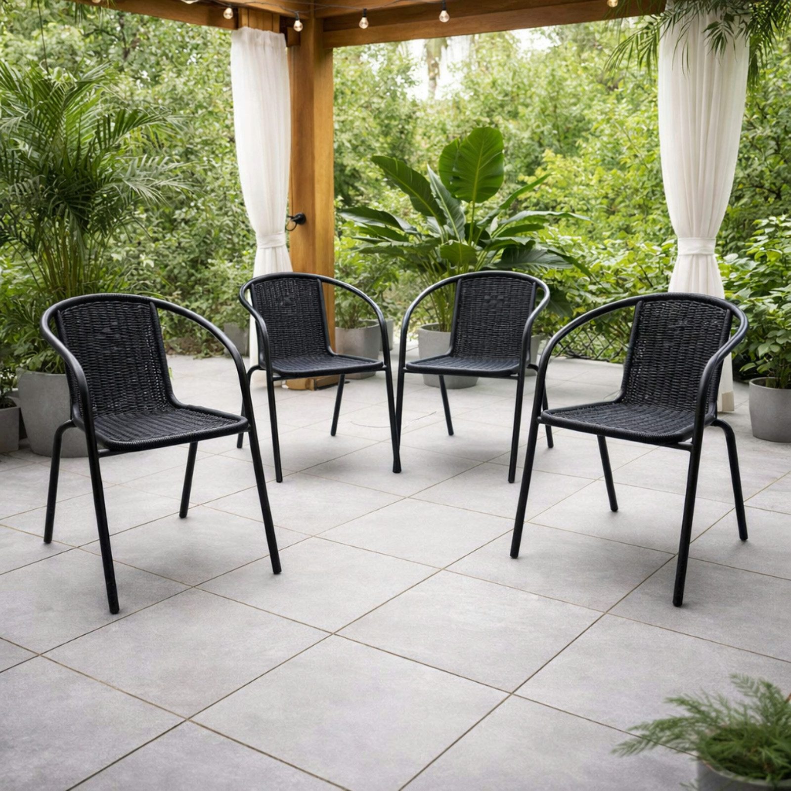 Koopman Gartenstuhl Gartenstuhl Bistrostuhl Stuhl Rattan-Optik 4er Set (4 St), 72x59x55cm, Metallrahmen, Schwarz, Kunststoff