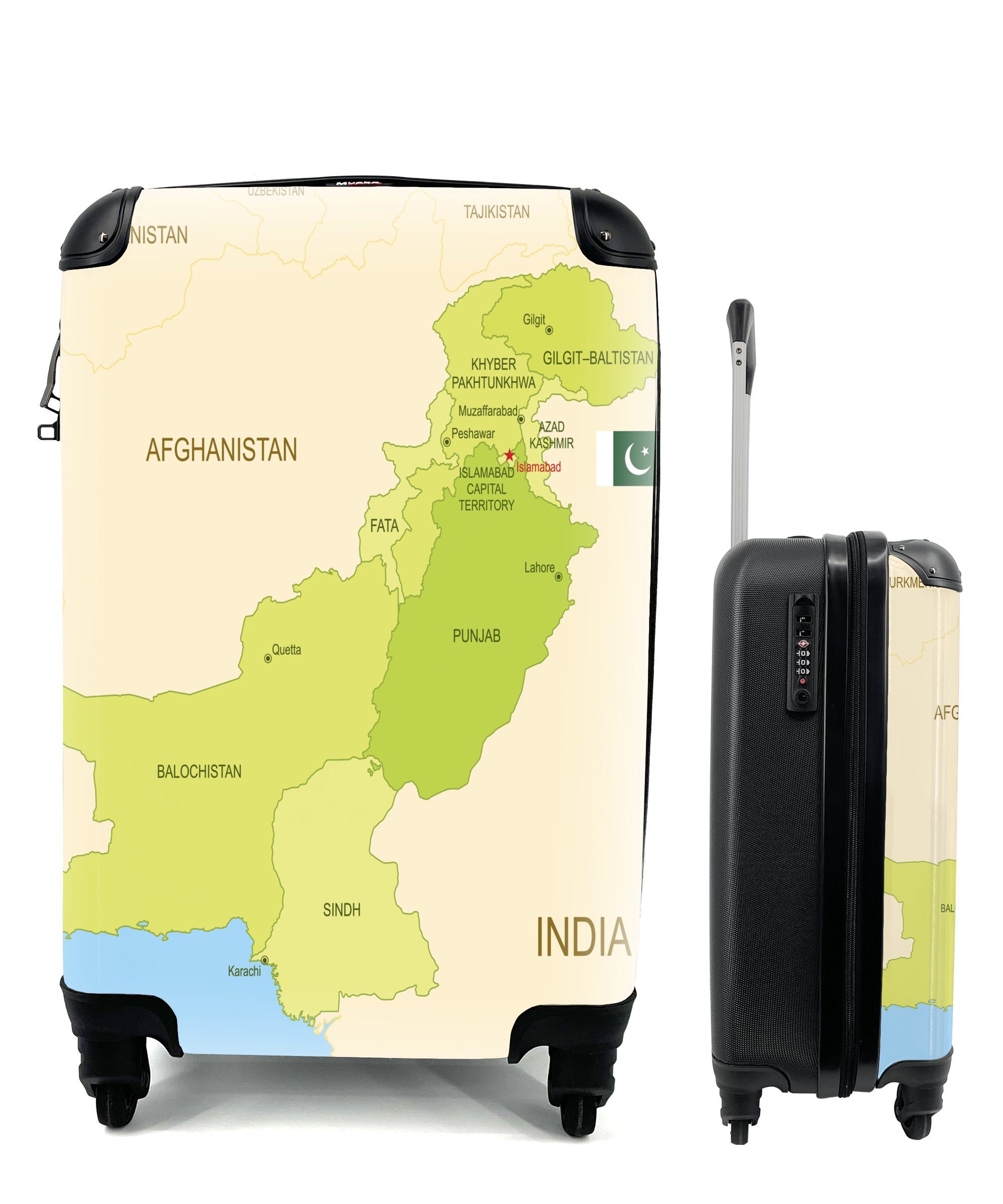 MuchoWow Handgepäckkoffer Illustration der Karte von Pakistan und seinen Provinzen, 4 Rollen, Reisetasche mit rollen, Handgepäck für Ferien, Trolley, Reisekoffer