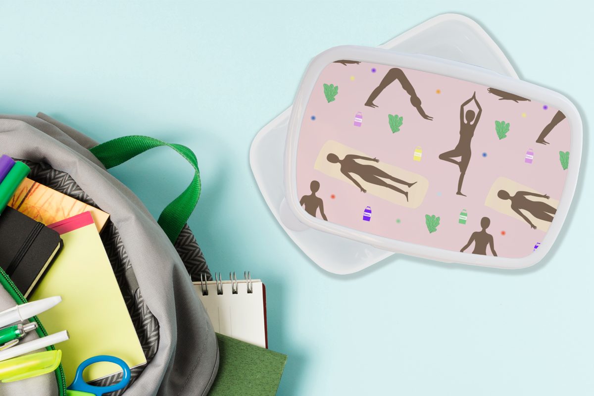 Mädchen und Brotbox (2-tlg), Jungs MuchoWow Lunchbox Erwachsene, Brotdose, für für Verhaltensmuster, Yoga Kinder weiß - Zen und Kunststoff, -