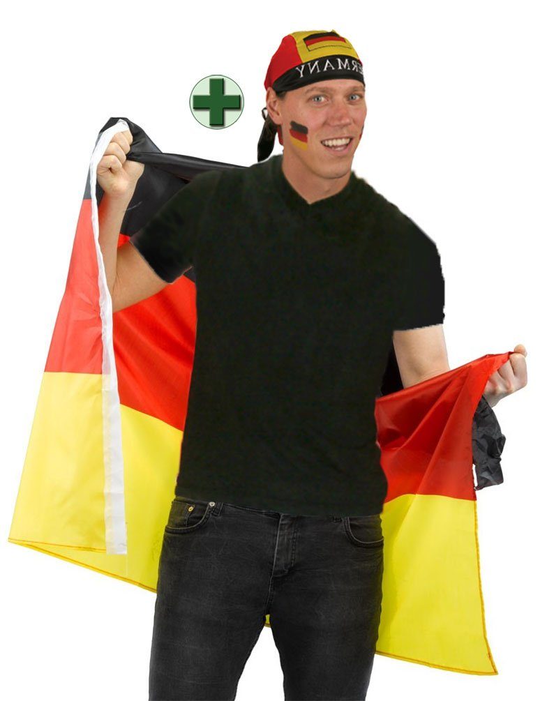 Karneval-Klamotten Kostüm Poncho Cape Umhang Deutschland mit Bandana, Weltmeisterschaft WM EM Fan Artikel Fußball Party