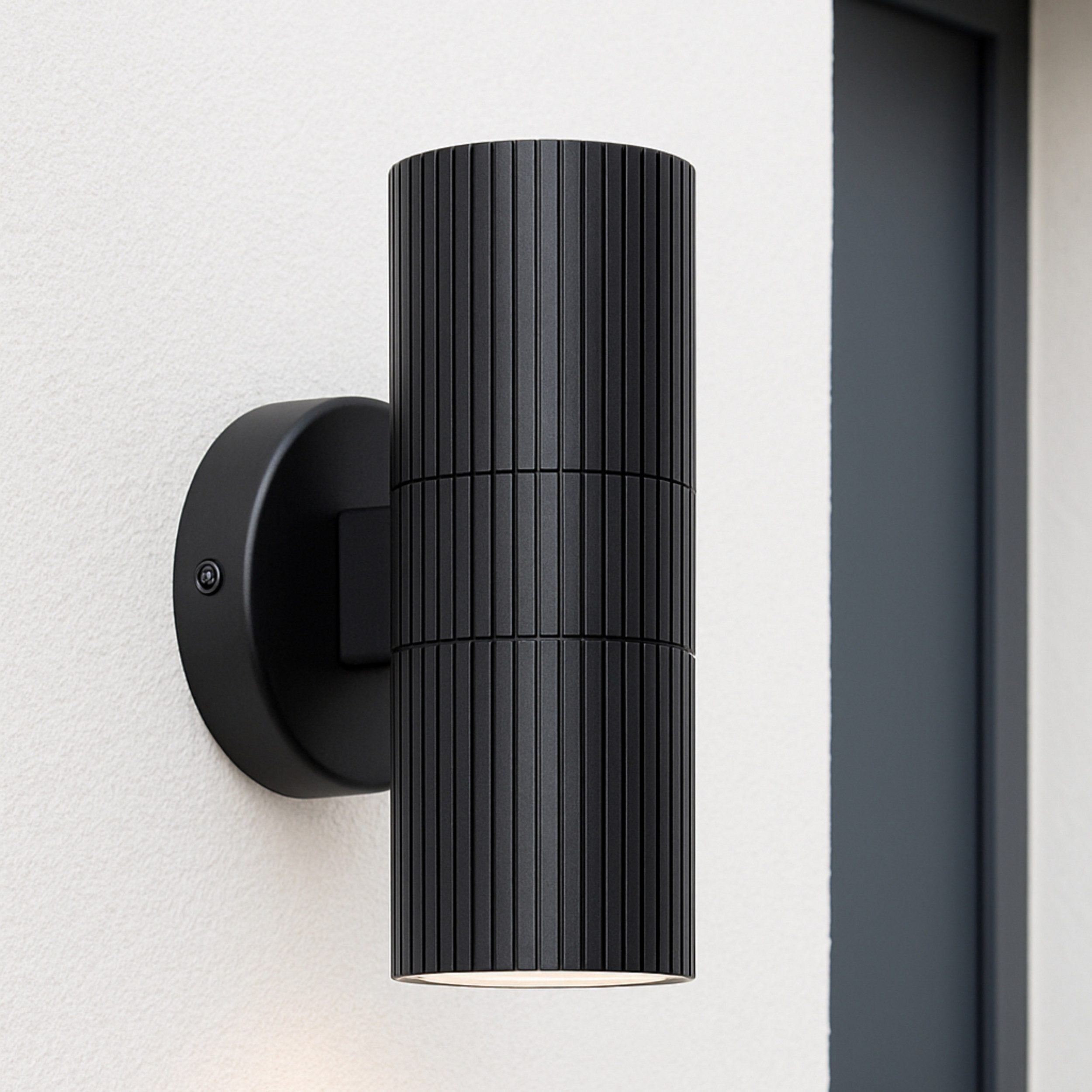 Lightbox Wandleuchte, ohne Leuchtmittel, Außenleuchte, H 18 cm, 2x GU10-Fassung, Up/Down Light, Riffel-Design