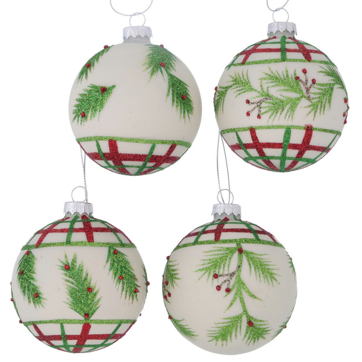 Weihnachtsbaumkugel Sennin Weihnachtskugel creme/grün 8cm sort. (1 Stück)