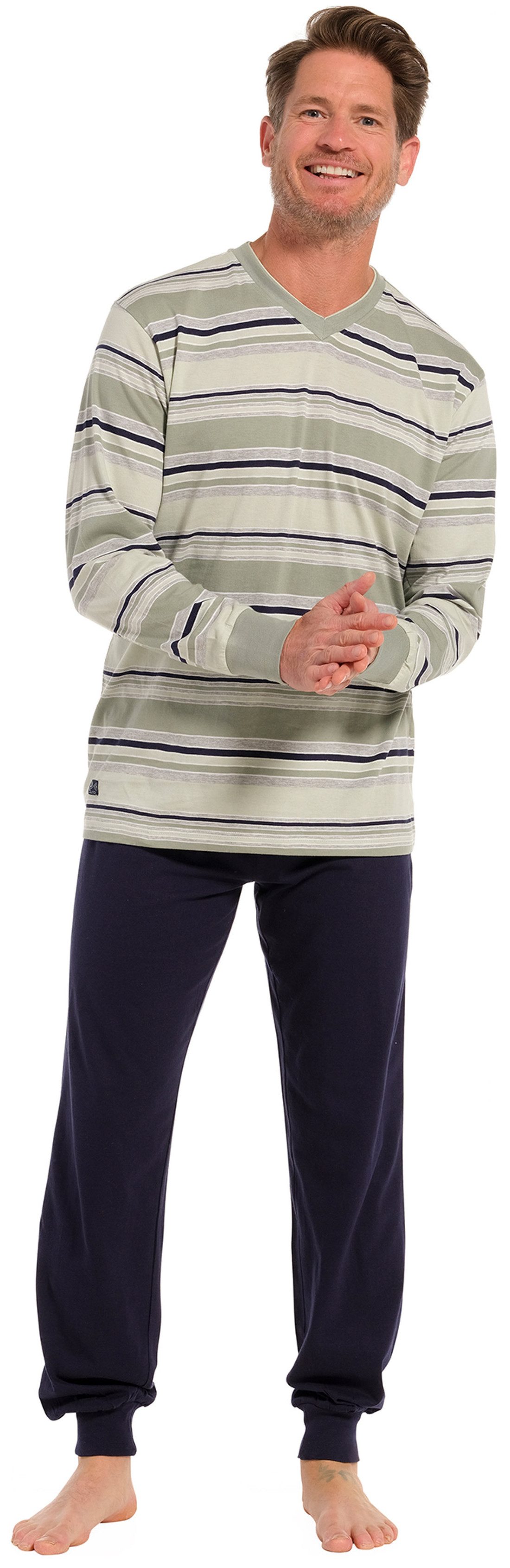 Schlafanzug Herren Pyjama mit Bündchen