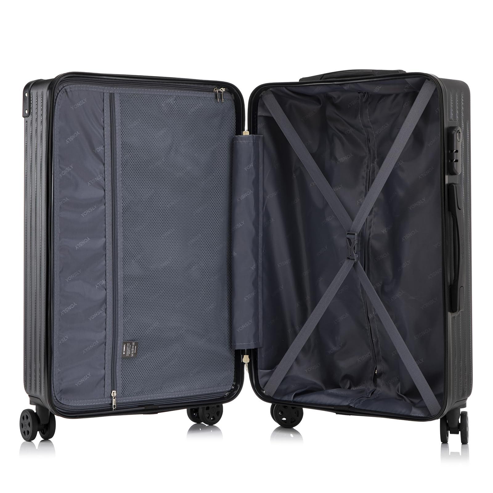 YONSLY Trolleyset Kofferset Reisekoffer Hartschale Trolley Set, 4 Rollen, (Hartschalenkoffer Set, M, L & XL), ABS Material, 360° Rollen, Zahlenschloss und weicher Griff