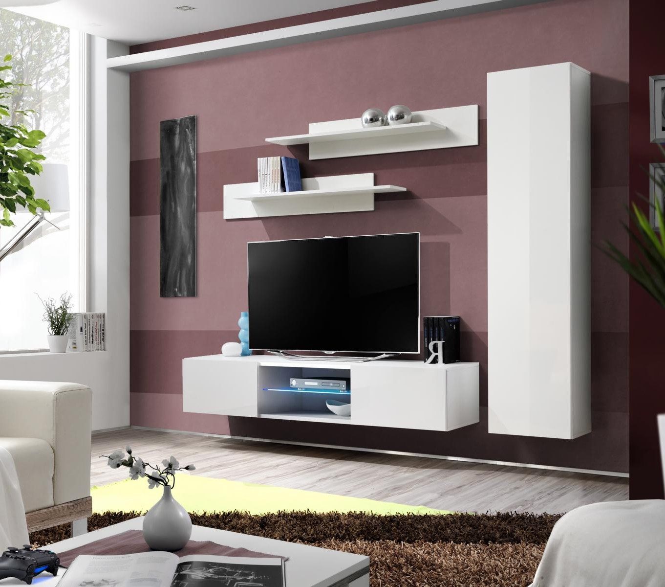 Wohnwand Luxus 4-teiliges Wohnzimmer Set mit Regalen und Schrank