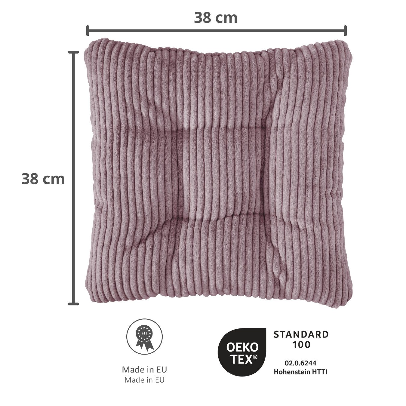 sleepling Sitzkissen in Cord-Optik, Stuhlkissen, Zierkissen, Dekokissen, aus weichem Möbelstoff, abriebfest, anschmiegsam, wendbar, 38 x 38 cm