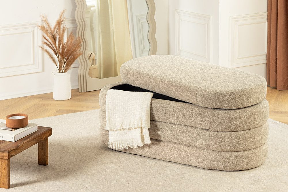 riess-ambiente Sitzbank VOGUE 115cm taupe - gepolstert, mit Aufbewahrung, fertig montiert (Einzelartikel, 1-St), Wohnzimmer · Bouclé · rund · mit Stauraum · Scandinavian Design