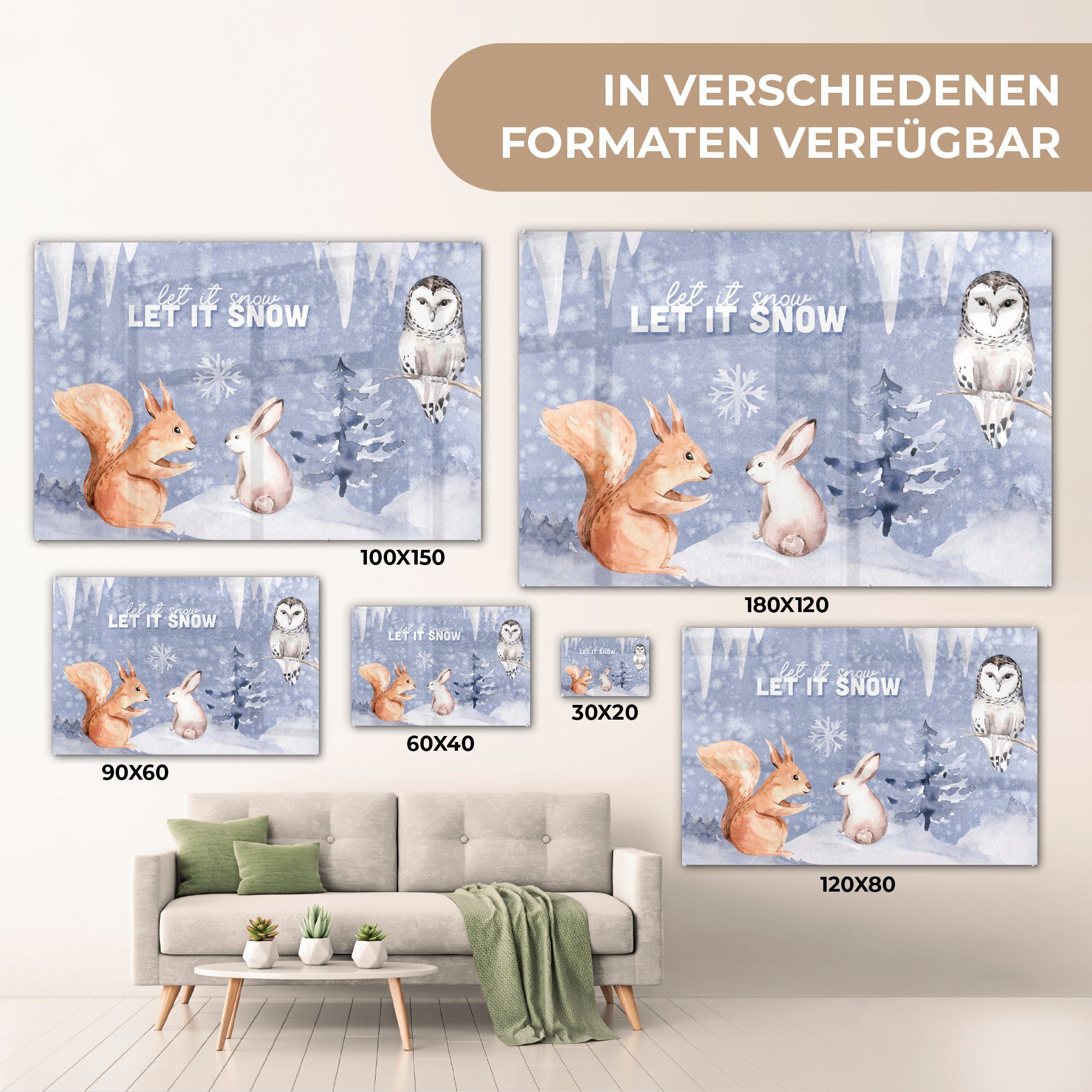 MuchoWow Acrylglasbild Winter - & - Wohnzimmer Acrylglasbilder (1 Eichhörnchen, Schlafzimmer Schnee St)