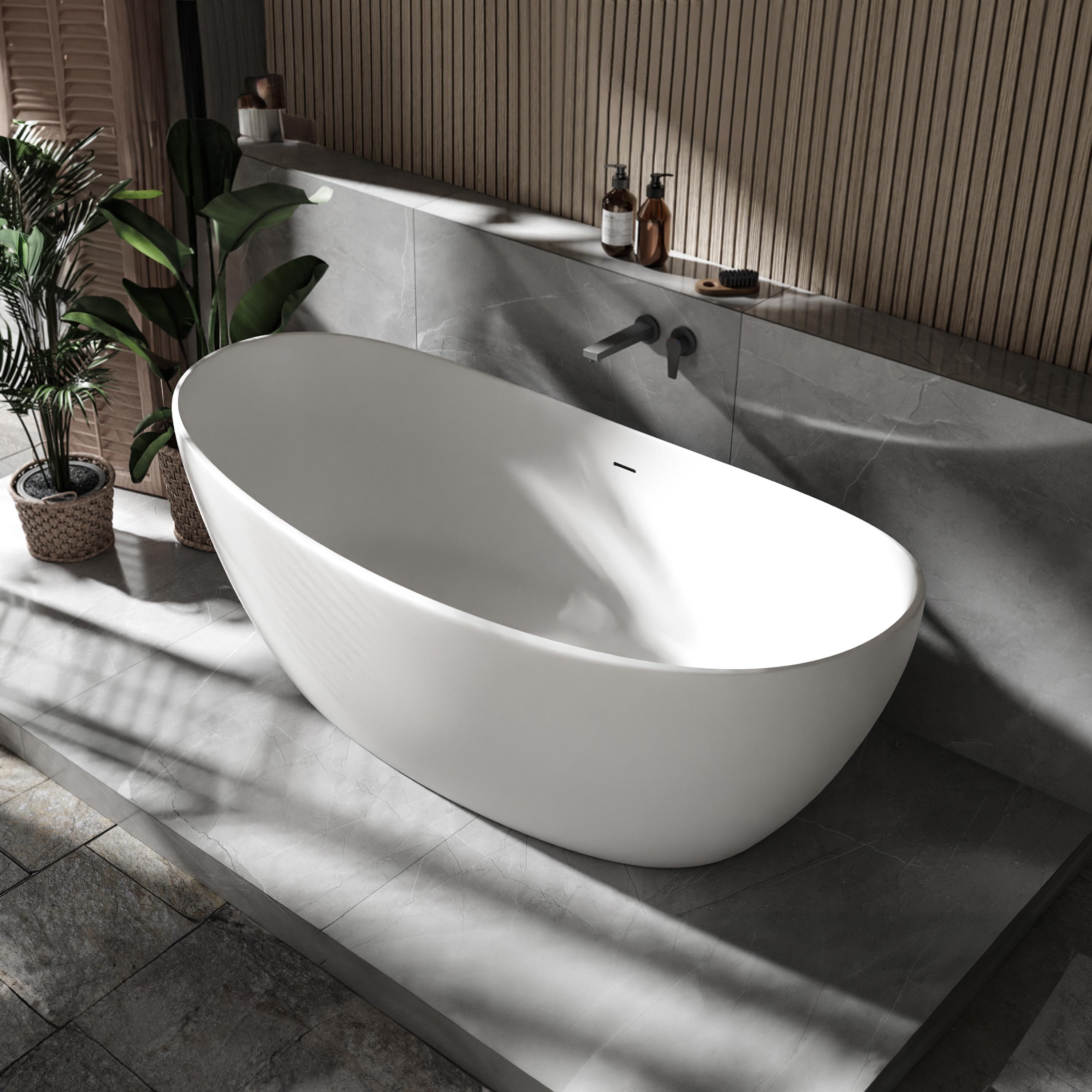 Bernstein Badewanne HAWAII STONE 180 x 85 cm, Freistehende Badewanne Mineralguss matt oval
