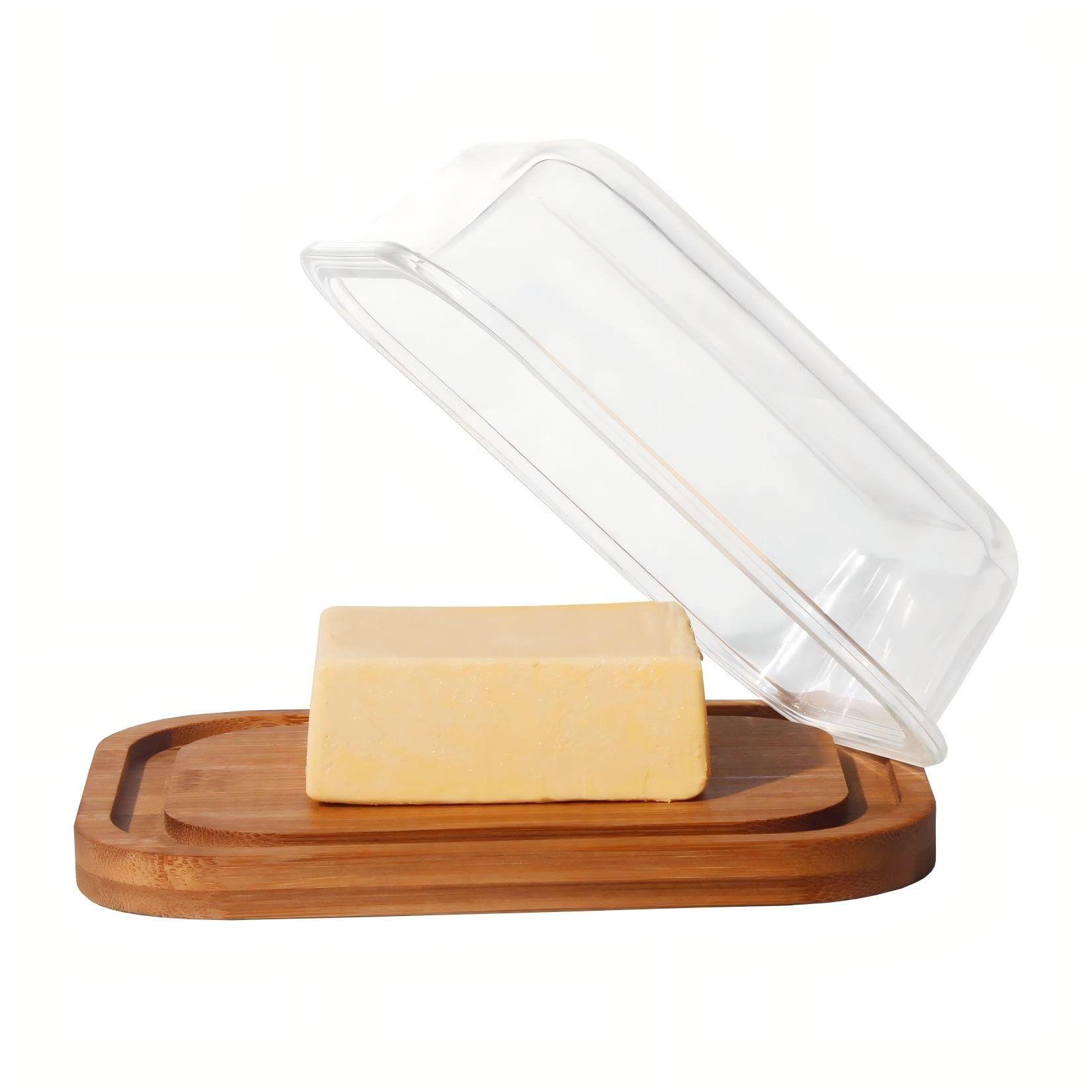 Zedelmaier Butterdose Butterdose,Butterglocke für 250g Butter,mit nachhaltigem holzdeckel, (Packung, HYH001&4), Butterdose aus Boraxglas & Naturdeckel aus rundem Rand