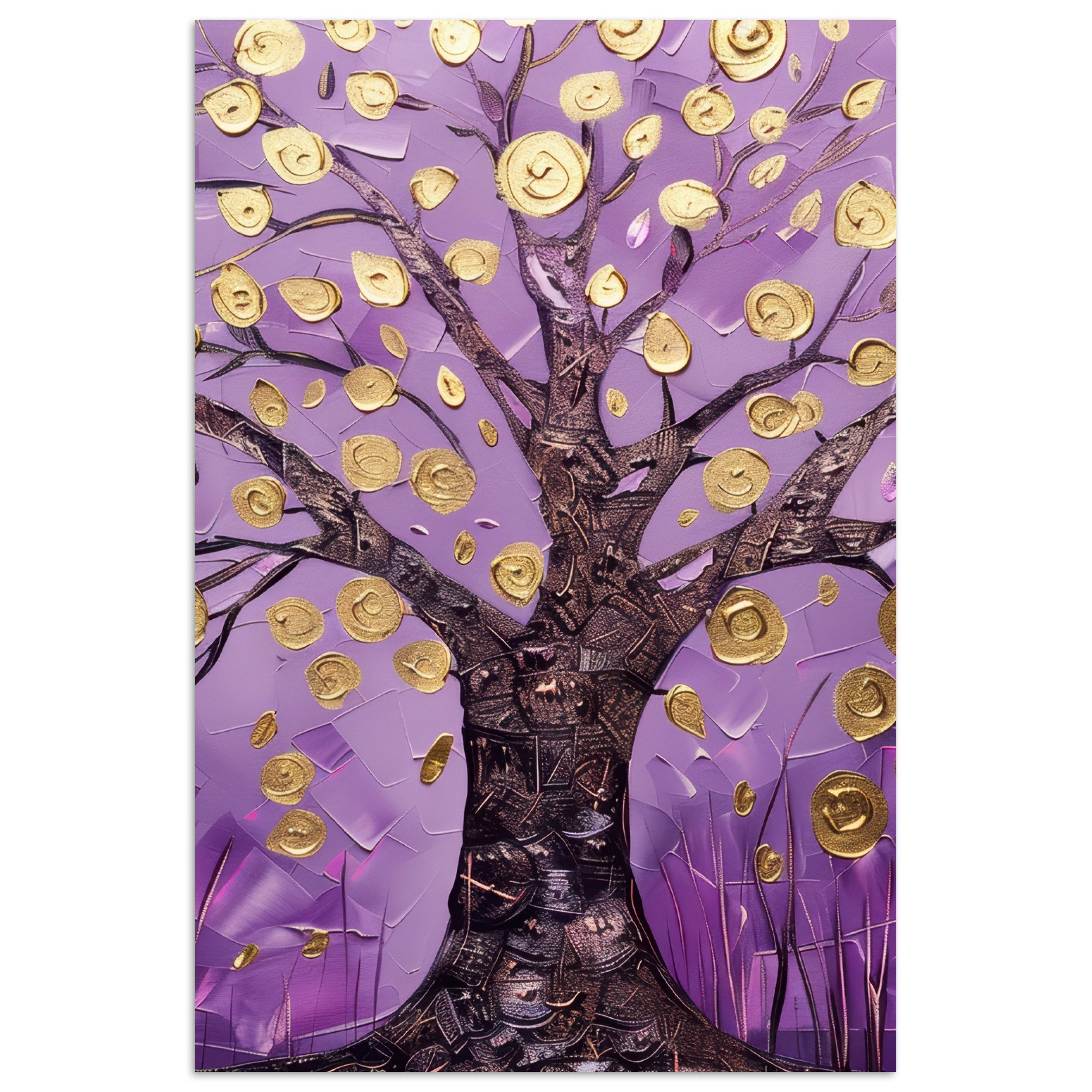 MuchoWow Poster Baum des Lebens - Baum - Lila - Gold - Modern, (1 St), Poster ohne Rahmen, Wandbild, Wandposter, 20x30 cm