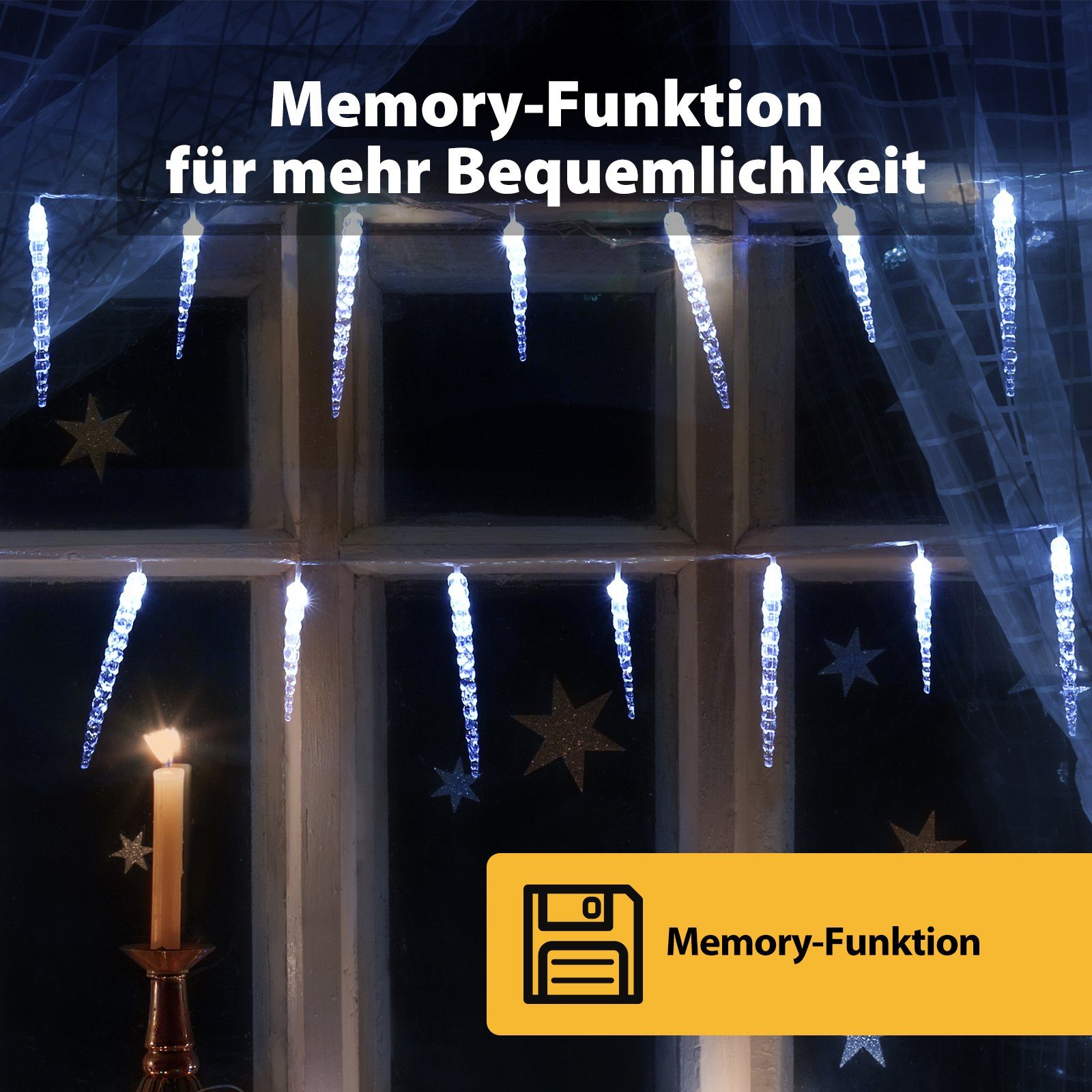Salcar LED-Lichterkette Eiszapfen Lichterkette Außen Weihnachtsdeko LED Lichtervorhang, 5M 40LED, Kaltweiß Winter-Gartenbeleuchtung, 9 Modi, Memory-Funktion – Bild 3 von 5