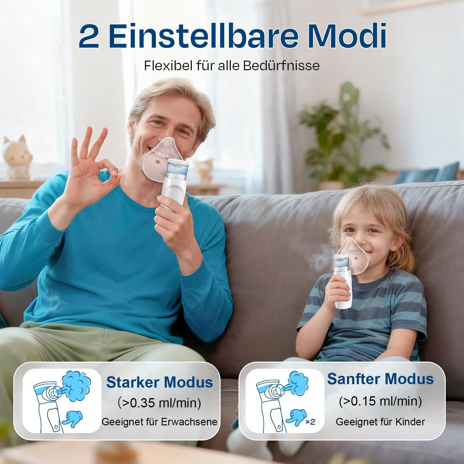 SWGOTA Inhalationsgerät Ultra Leise Inhaliergeräte für Kinder und Erwachsene Inhalationsgerät, Leiser Inhaliergeräte, Wiederaufladbar, 1–5 µm feiner Nebel LED Display 2 Modi ideal für Zuhause und unterwegs