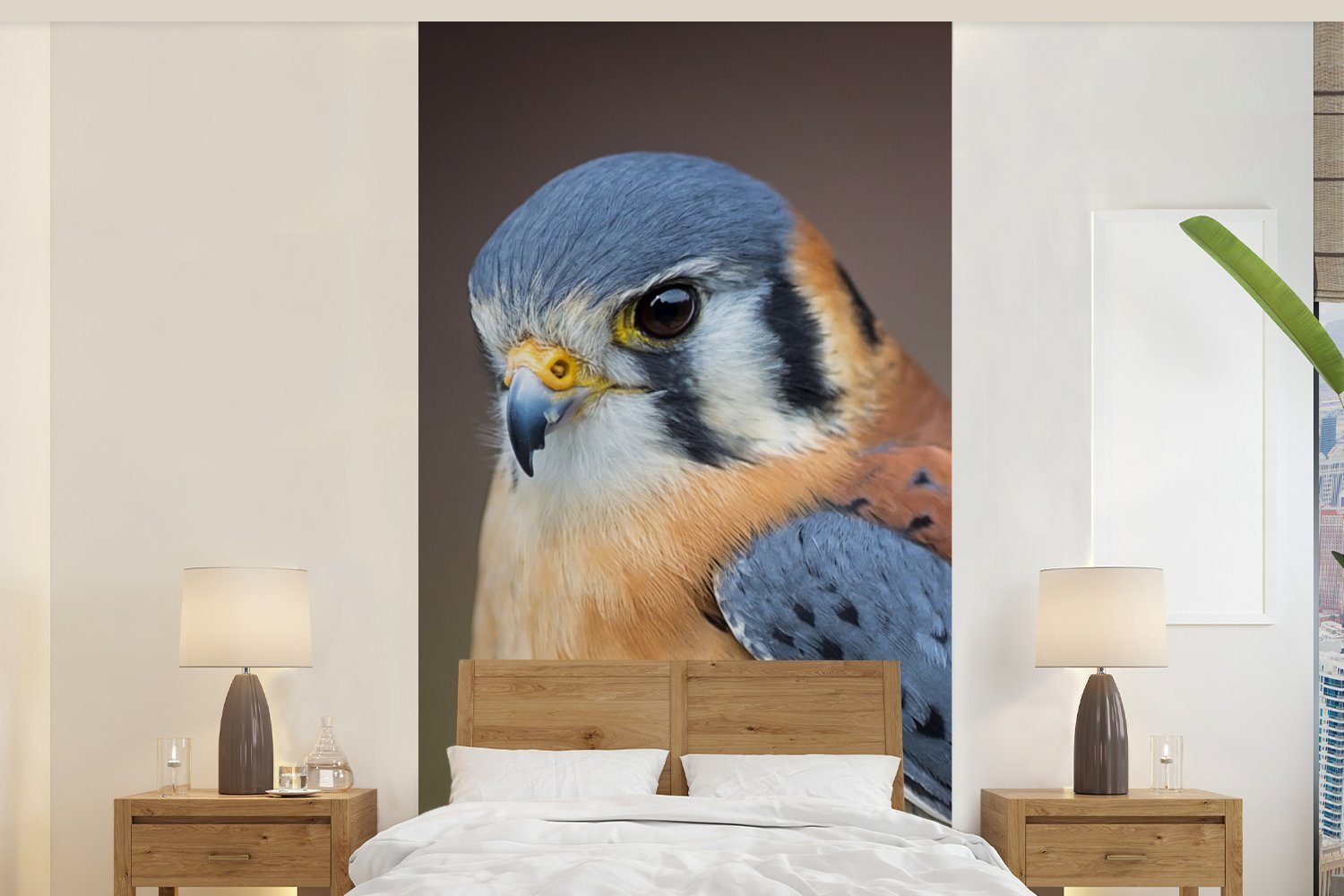 MuchoWow Fototapete Vogel - Makro - Blau, Matt, bedruckt, (2 St), Vliestapete für Wohnzimmer Schlafzimmer Küche, Fototapete