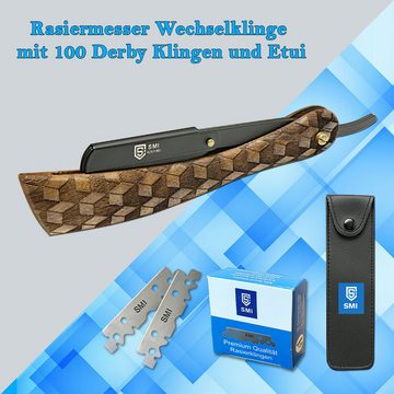 SMI Rasiermesser Rasiermesser Holzgriff Wechselklinge Bartrasierer mit 100 Klingen