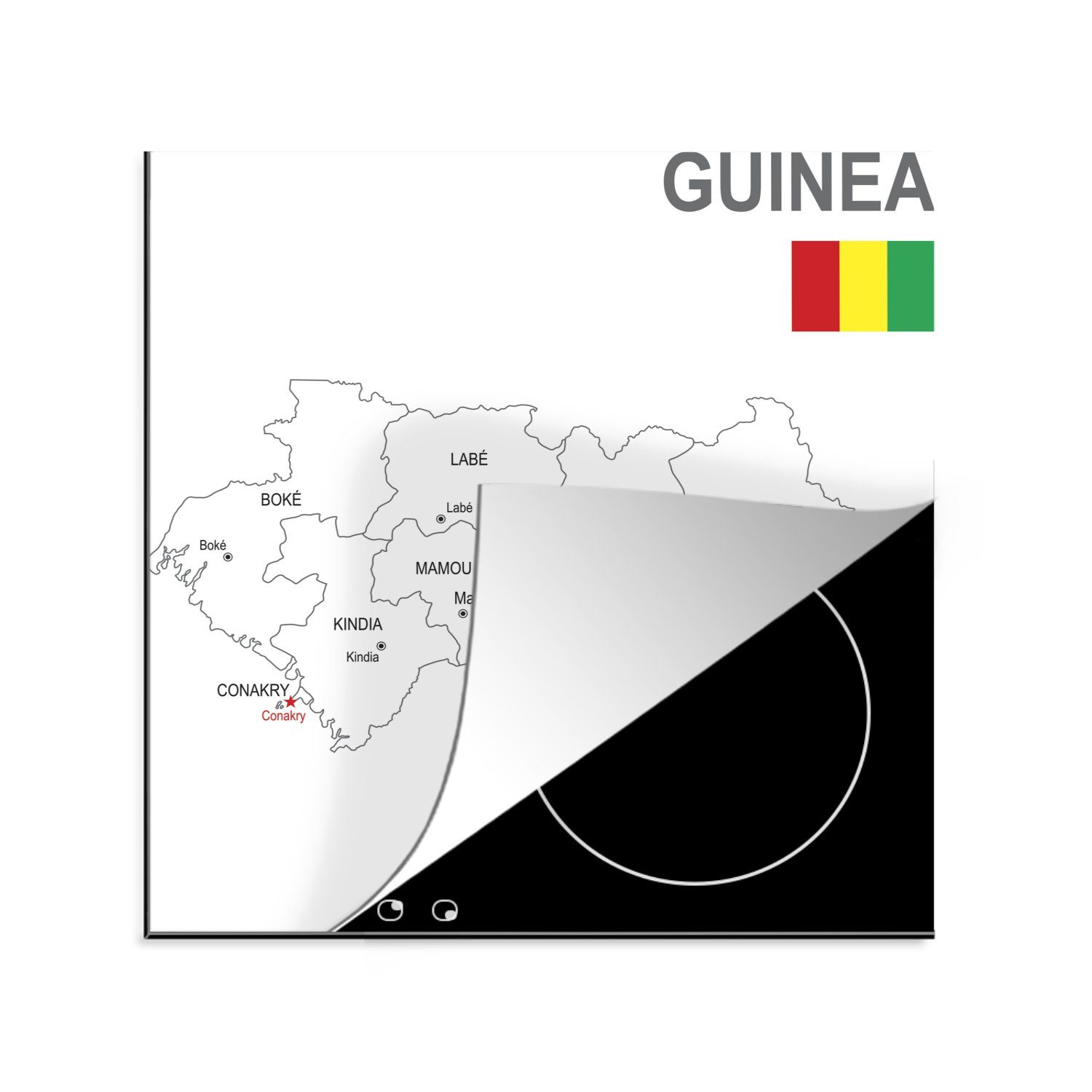 MuchoWow Herdblende-/Abdeckplatte Weiße Illustration der (1 Arbeitsplatte Vinyl, Karte von Guinea, für küche cm, Ceranfeldabdeckung, 78x78 tlg)