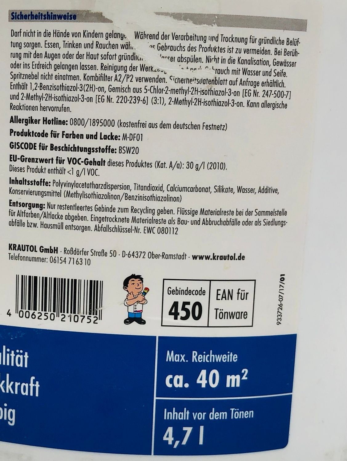 Krautol Vollton- und Abtönfarbe 4,7 l Krautol Perfect Color Mix Basis 3 Innenfarbe weiß Anstrich Besch