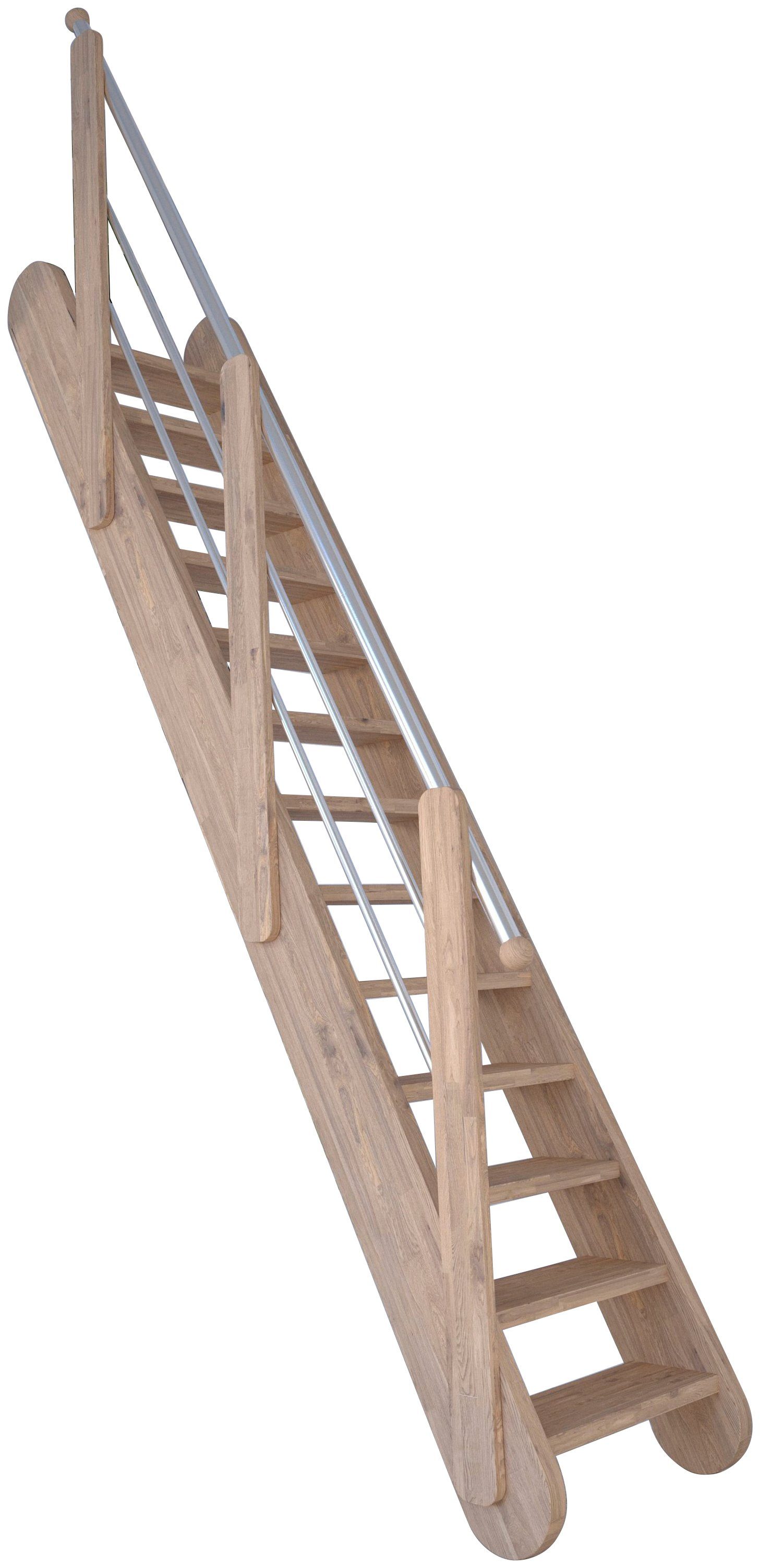 Stufen Massivholz Holz-Edelstahl, offen, Samos, Starwood Wangenteile Durchgehende Raumspartreppe