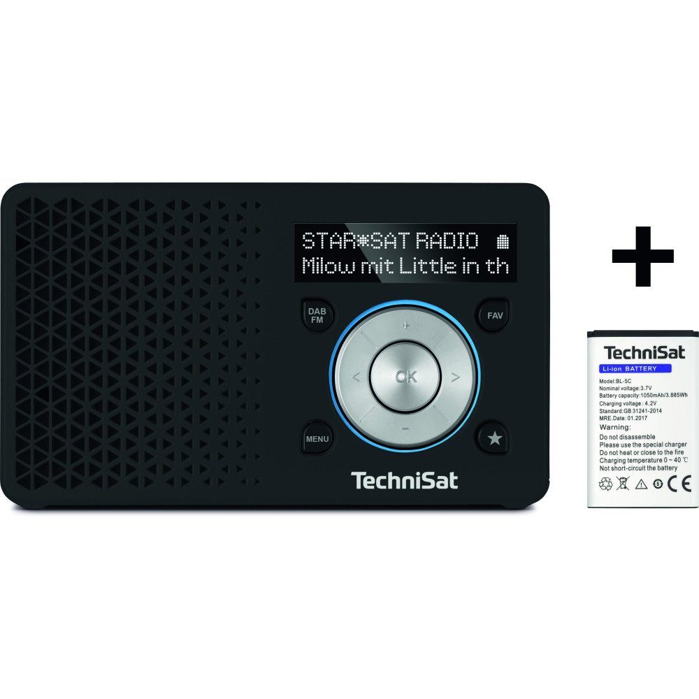 TechniSat Portables DAB+/UKW-Radio DIGITRADIO 1 bis Zusatzakku (DAB+/UKW), schwarz/silber UKW, (Digitalradio (DAB) zu Digitalradio Favoritenspeicher (DAB), 20 Programme OLED-Display inkl. Hochwertiges