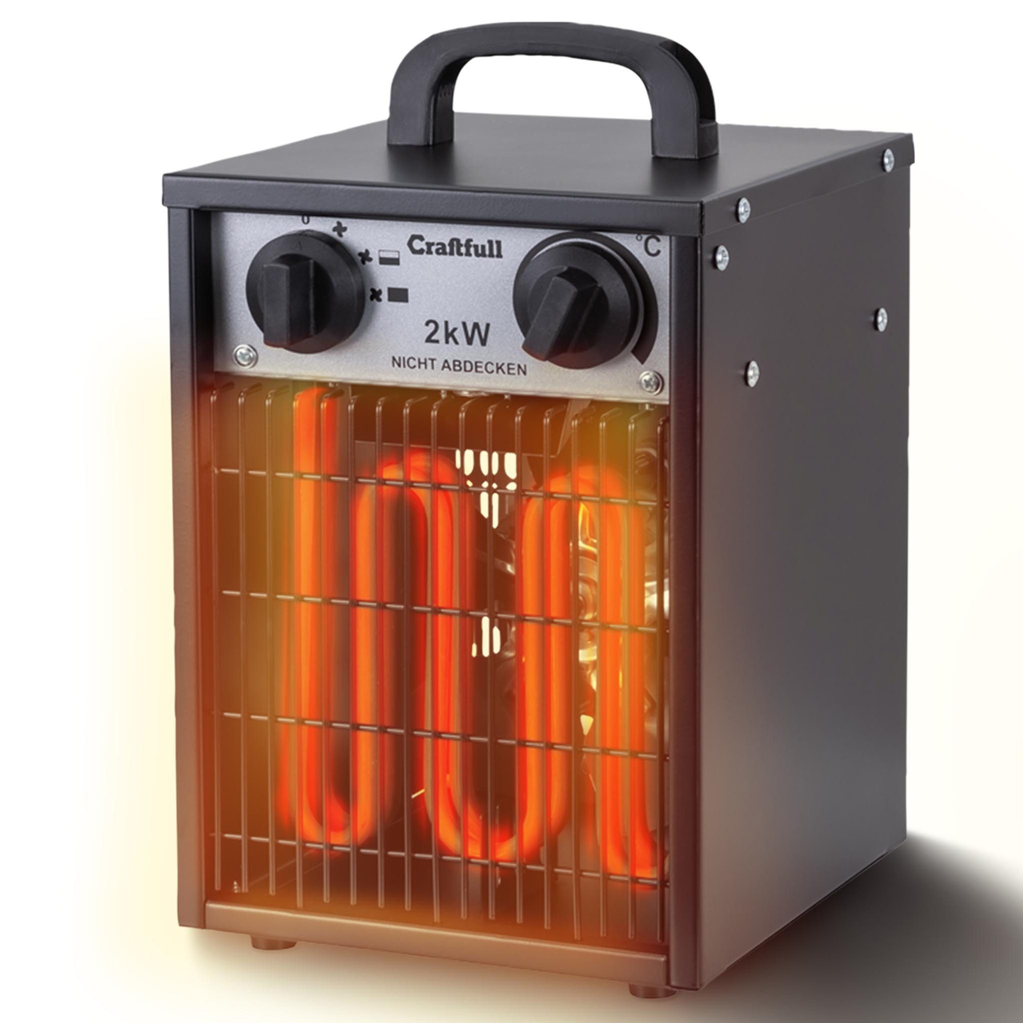 Craftfull Heizlüfter Elektro Heizgerät HL200 inkl. 3 J. Garantie - 3 Heizstufen - Bauheizer, 2000 W, Elektroheizung Heizung Heizer - Termostatregelung - Tragegriff