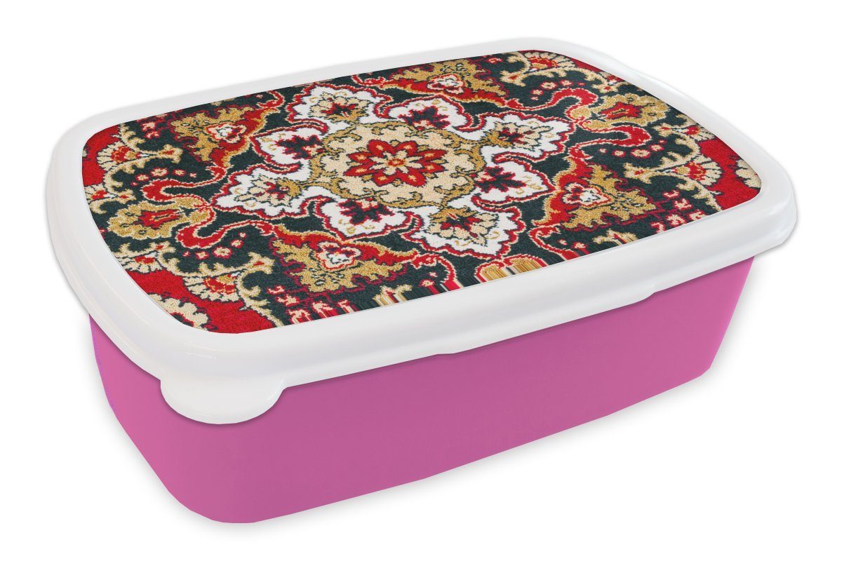 MuchoWow Lunchbox Persischer Teppich - Mandala - Teppich, Kunststoff, (2-tlg), Brotbox für Erwachsene, Brotdose Kinder, Snackbox, Mädchen, Kunststoff rosa