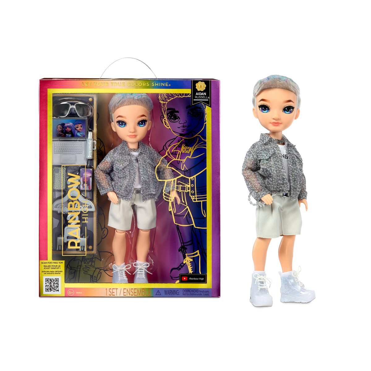 MGA Anziehpuppe Rainbow High Modepuppe Aidan Russel Lila Junge Puppe Modisch 4+