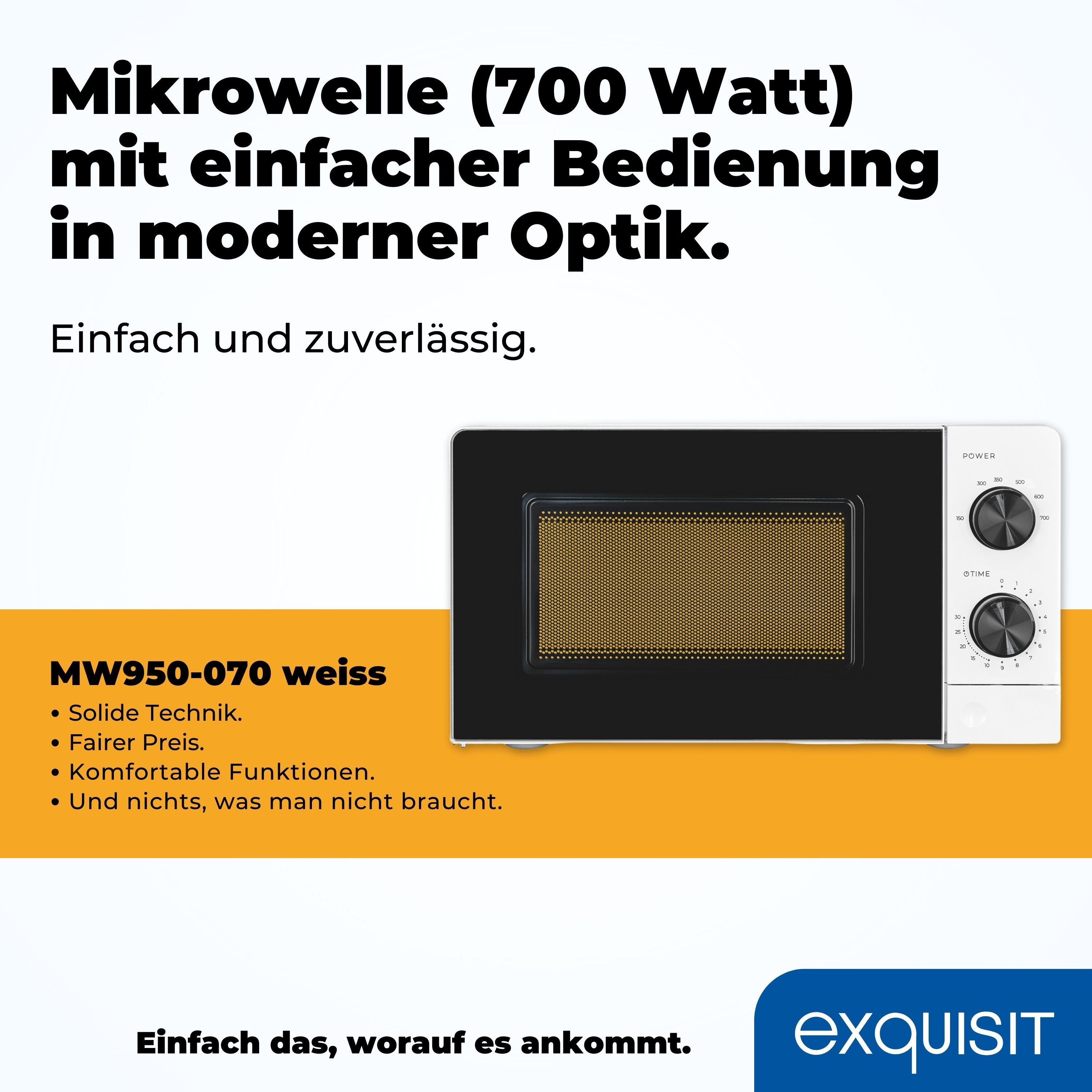exquisit Mikrowelle, 20,00 l, Aftau Programm, Manuelle Steuerung, Zeitschaltuhr