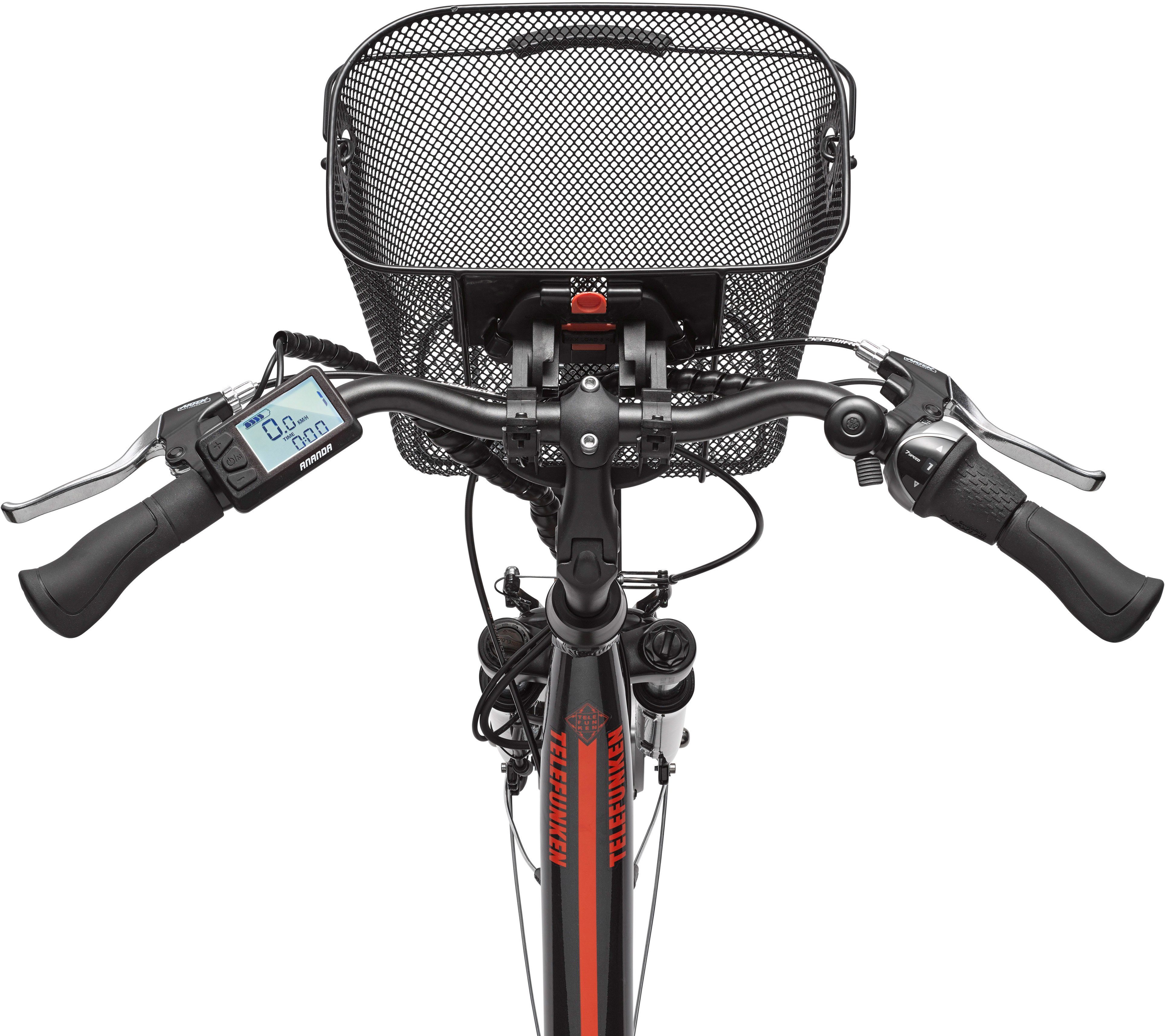 Telefunken E-Bike RC657 468 Nabenschaltung, Wh Einkaufs-Fahrradkorb Shimano Nexus Frontmotor, Schaltwerk, Batterie, abnehmbarem Multitalent, Gang 7 mit
