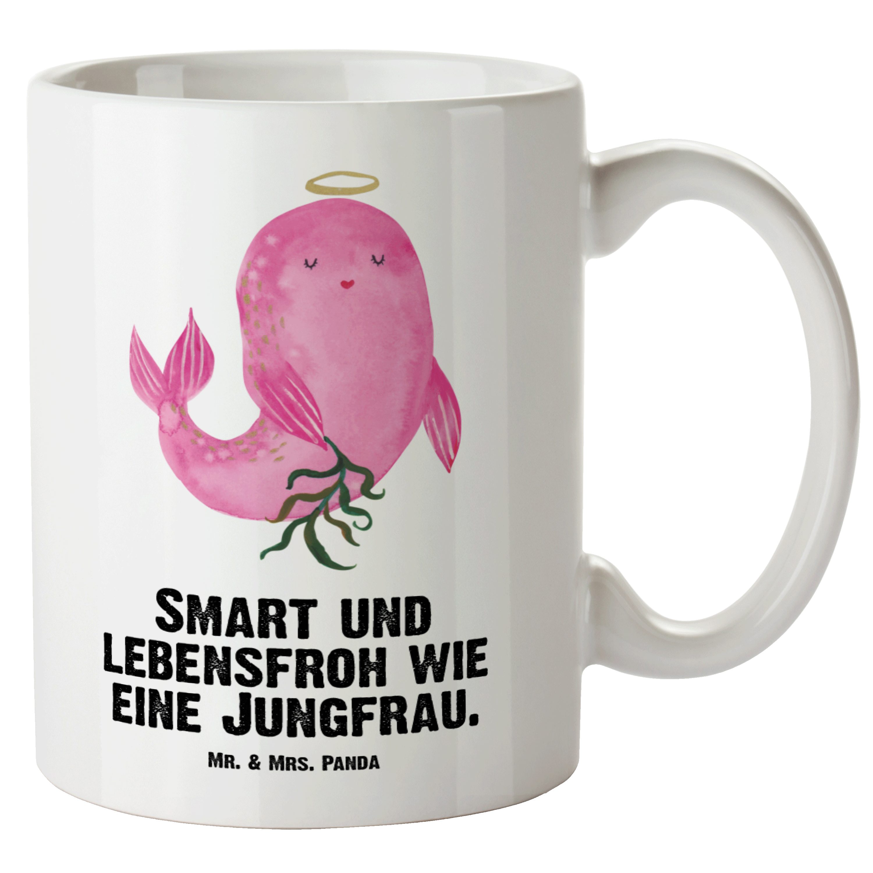 Mr. & Mrs. Panda Tasse Sternzeichen Jungfrau - Weiß - Geschenk, XL Becher, XL Tasse, Jungfer, XL Tasse Keramik