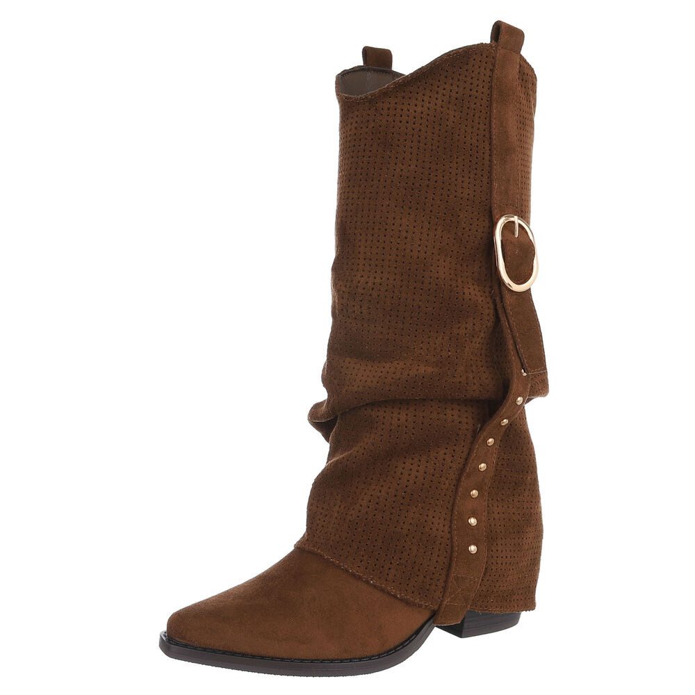 Moderne Stiefel mit perforiertem Design und goldenen Details Westernstiefel