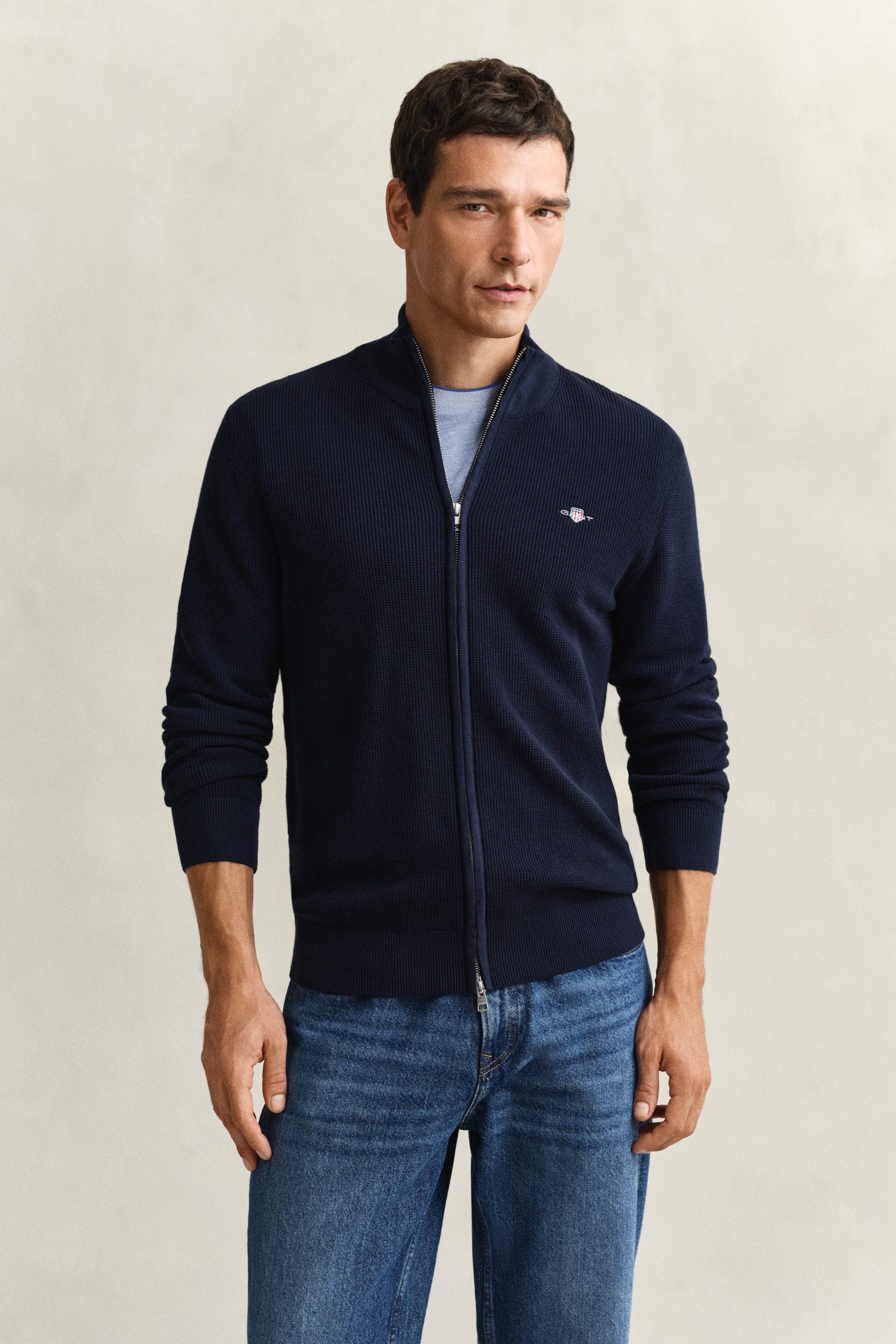 Gant Strickjacke MICRO TEXTURED COTTON ZIP Regular fit mit Stehkragen