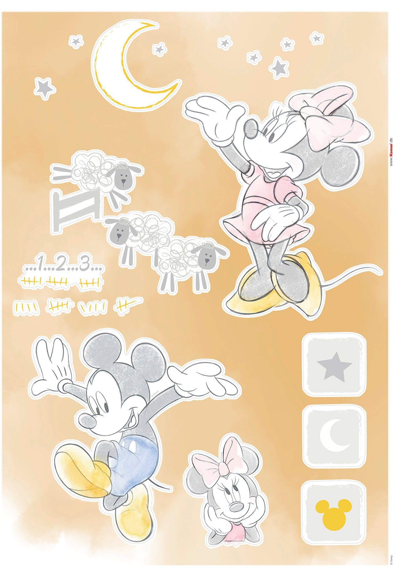 Komar Wandtattoo Mickey Counting Sheeps - Размер 50 x 70 cm (15 St), selbstklebend, Wandsticker, Kinderzimmer