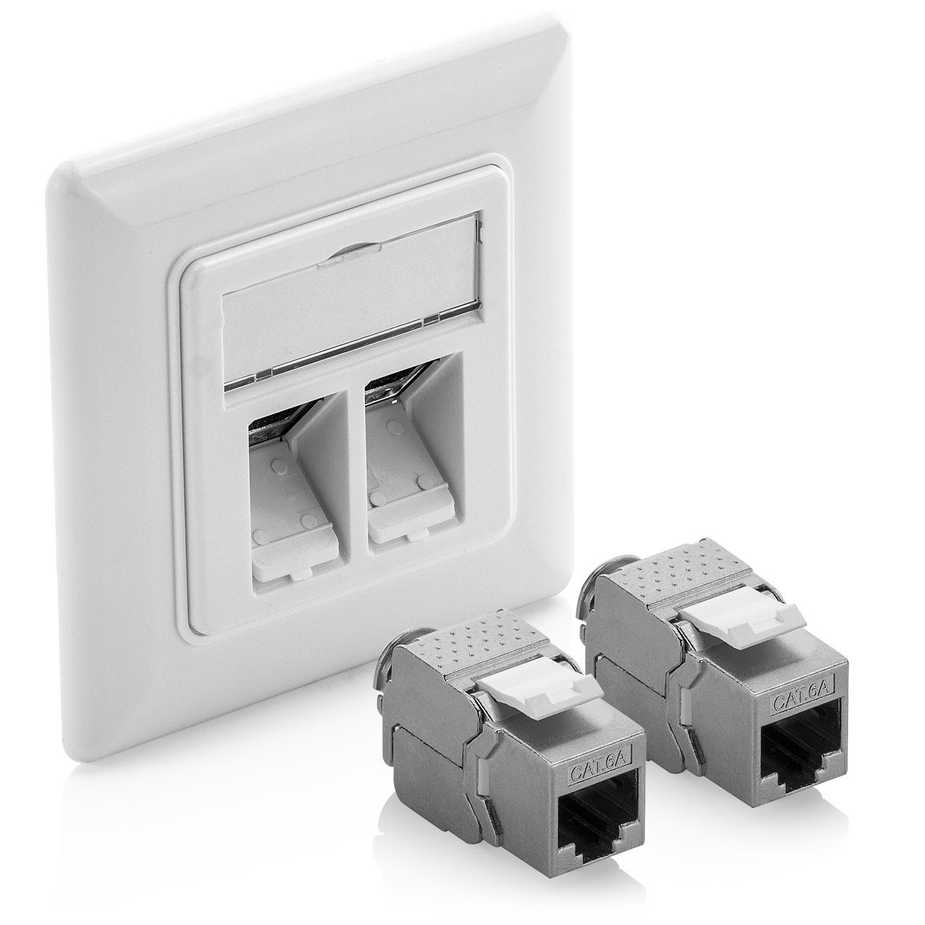 deleyCON deleyCON Keystone Dose Netzwerkdose mit 2x CAT 6a Keystone Jack Modul Netzwerk-Adapter