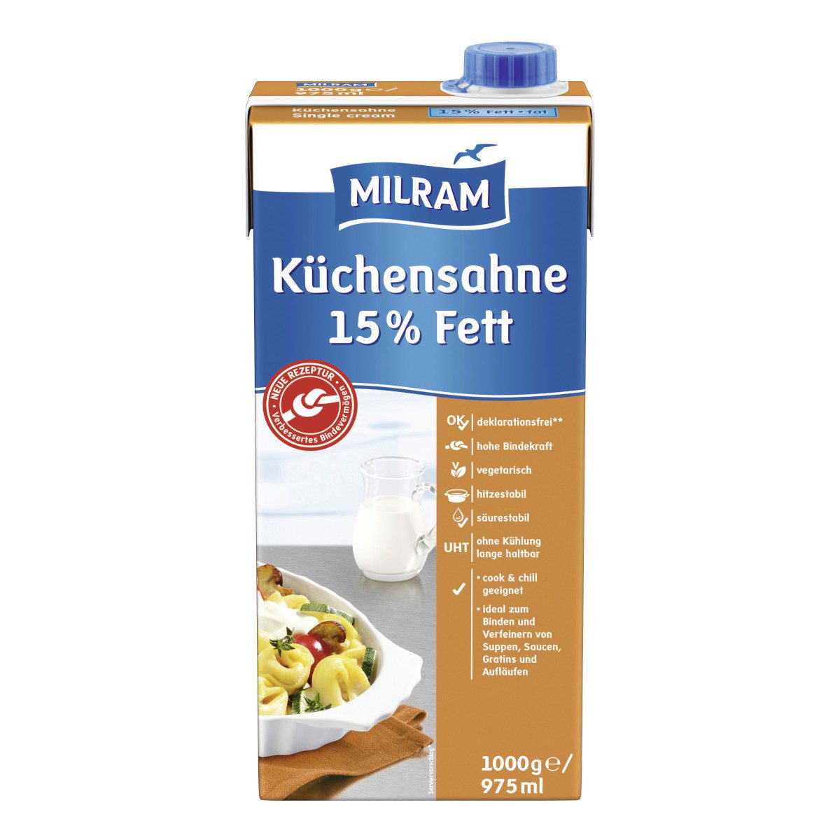 MILRAM Milch, Milram Küchensahne 15 Prozent Fett ultrahocherhitzt säurestabil 1000g