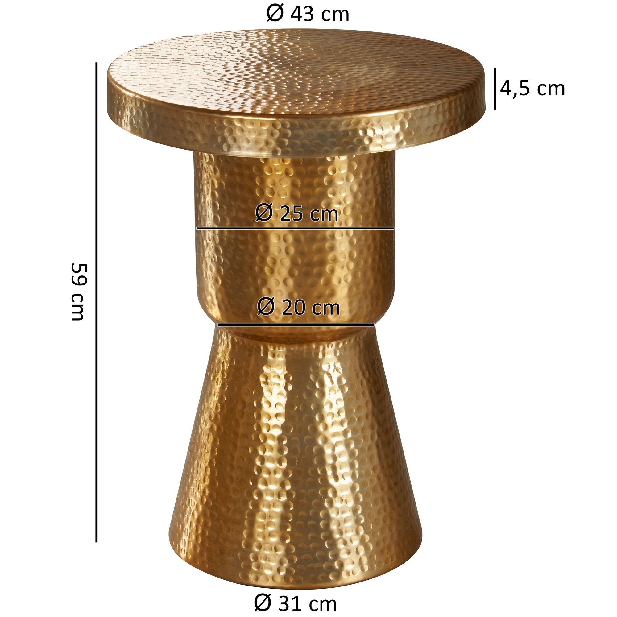 Gold Rund), | Orientalisch Beistelltisch Gold Hammerschlag Gold | (43x59x43 Wohnzimmertisch, SuVa12254_1 cm Kleiner FINEBUY Gold Sofatisch Aluminium