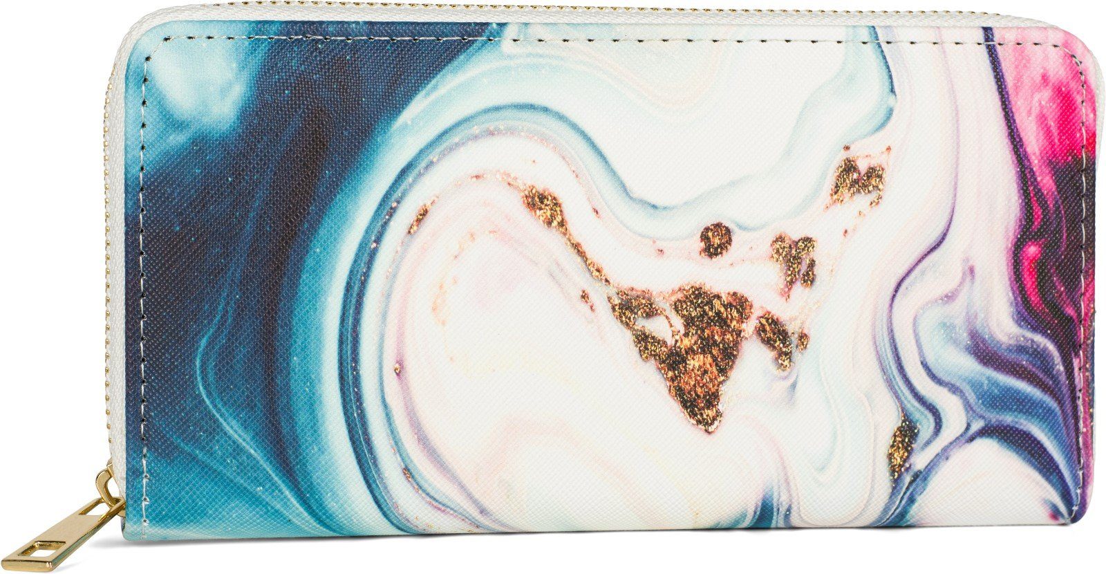 styleBREAKER Geldbörse (1-tlg), Geldbörse Marmor Weiß-Rose-Türkis mit Muster