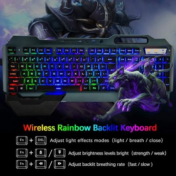 LexonTech Regenbogen-Hintergrundbeleuchtung Tastatur- und Maus-Set, 2,4G Technologie Freiheit Flexibilität,Langlebiges Metall-Matt-Panel