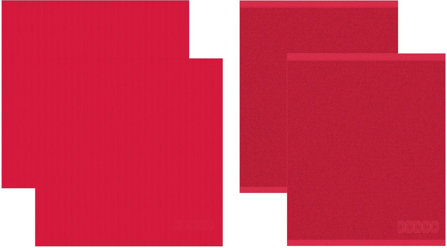 DDDDD Geschirrtuch Logo, (Set, 4-tlg., Combi-Set: 2x Küchentuch 50 x 55 cm + 2x Geschirrtuch 60 x 65 cm) rot