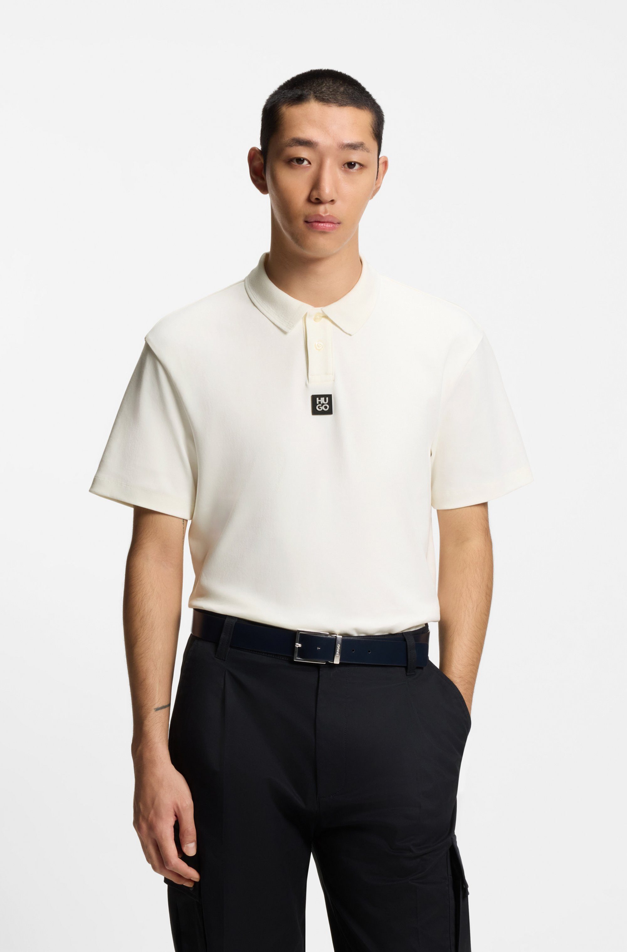 HUGO Poloshirt Deabono_D Metal Logo Regular Fit, Premium Interlock Cotton