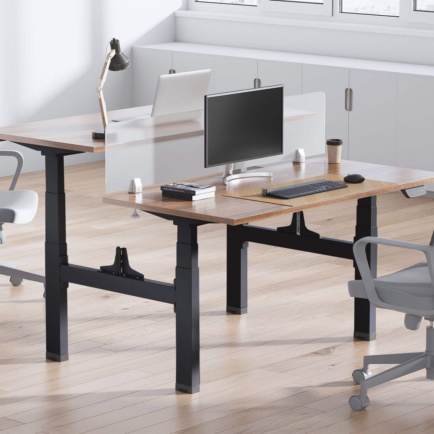 Office bis 2x125kg Sitz-Steh-Schreibtisch ER-404, Schwarz Ergo Doppeltischgestell Tischplatte Schreibtisch ohne
