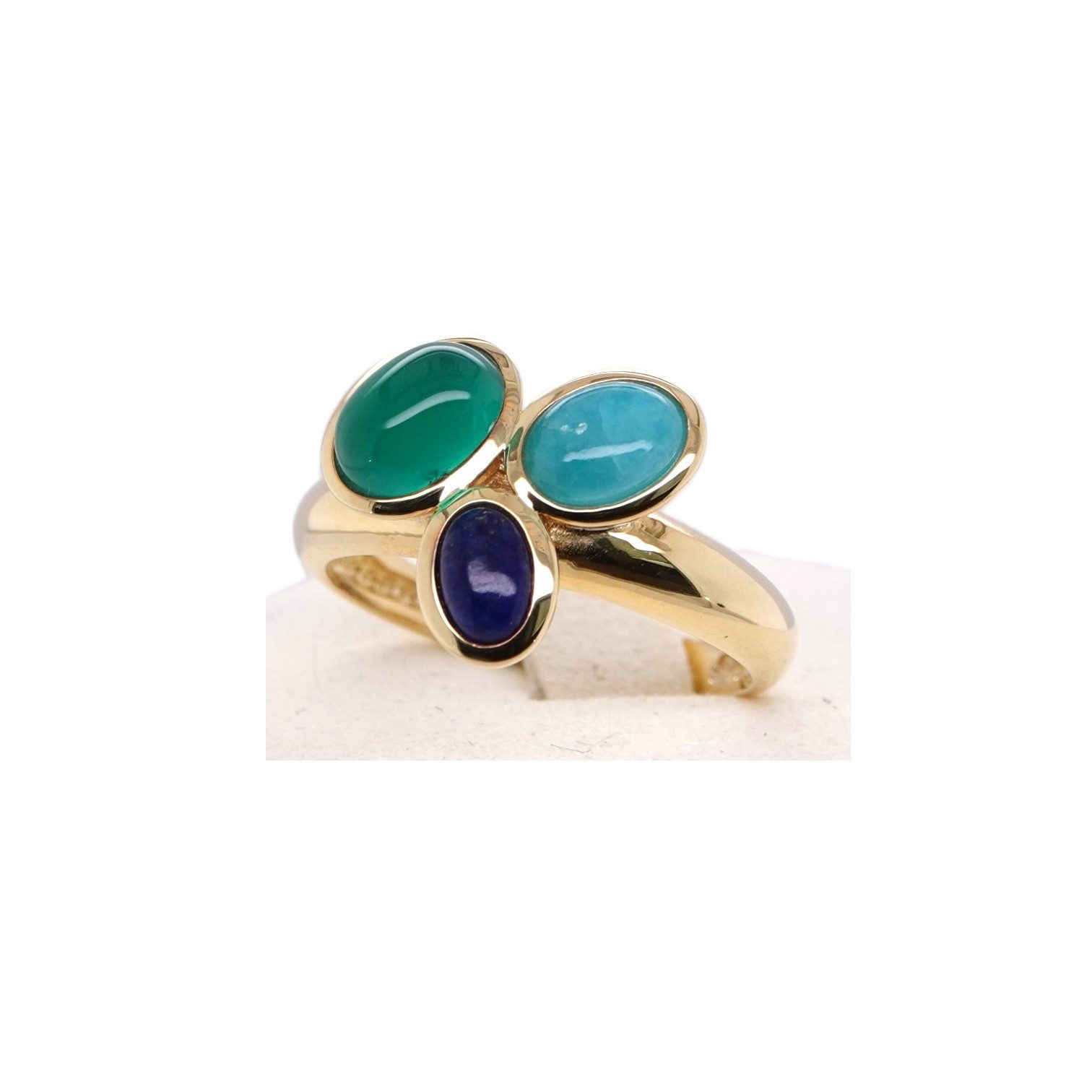 Sogni d'oro Fingerring mit Amazonit, Lapis und grünem Achat, Silber 925 vergoldet